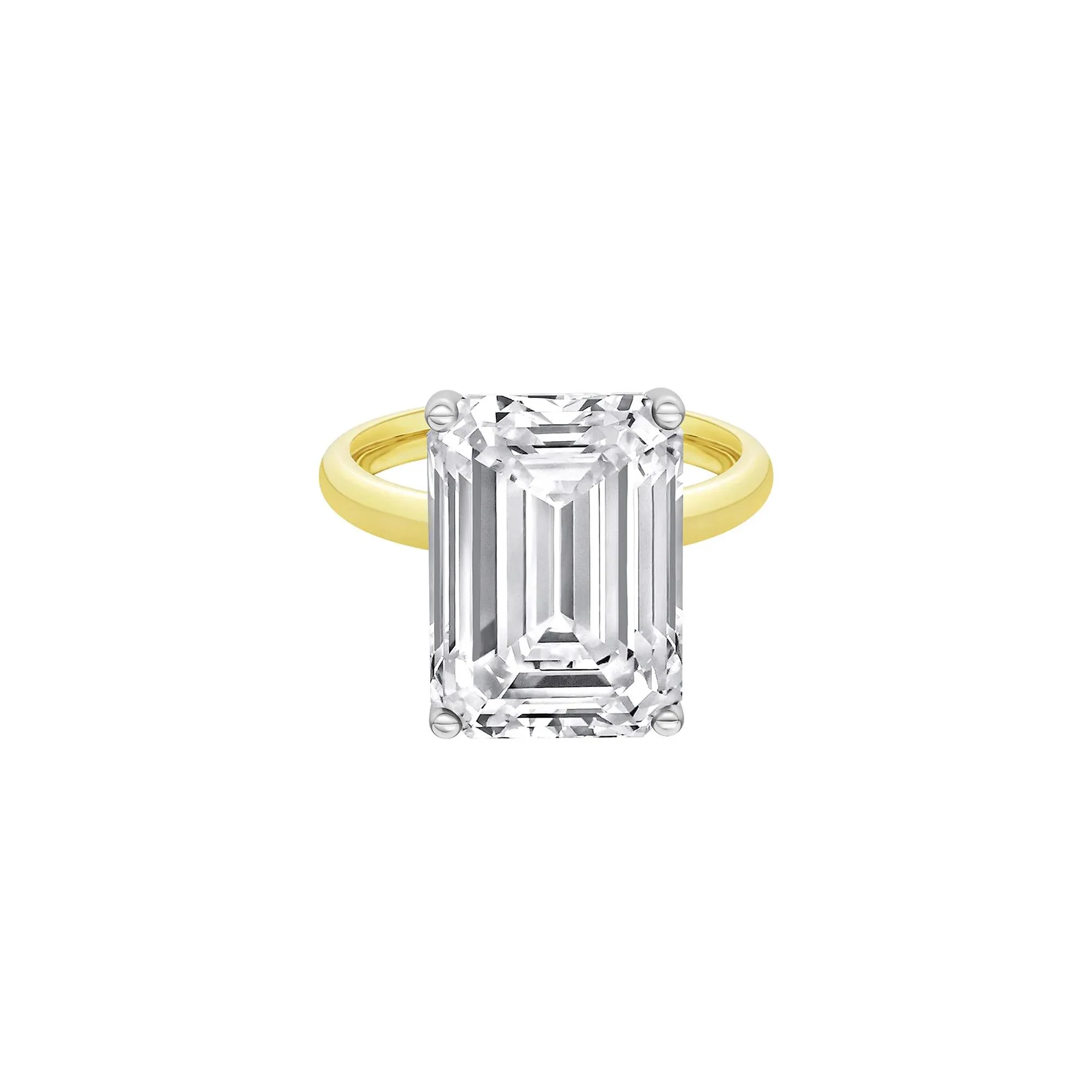 Lab Grown Diamond Emerald-Cut Solitaire Ring 14K Yellow & White Gold (10 CT.) Size 7 2mm
