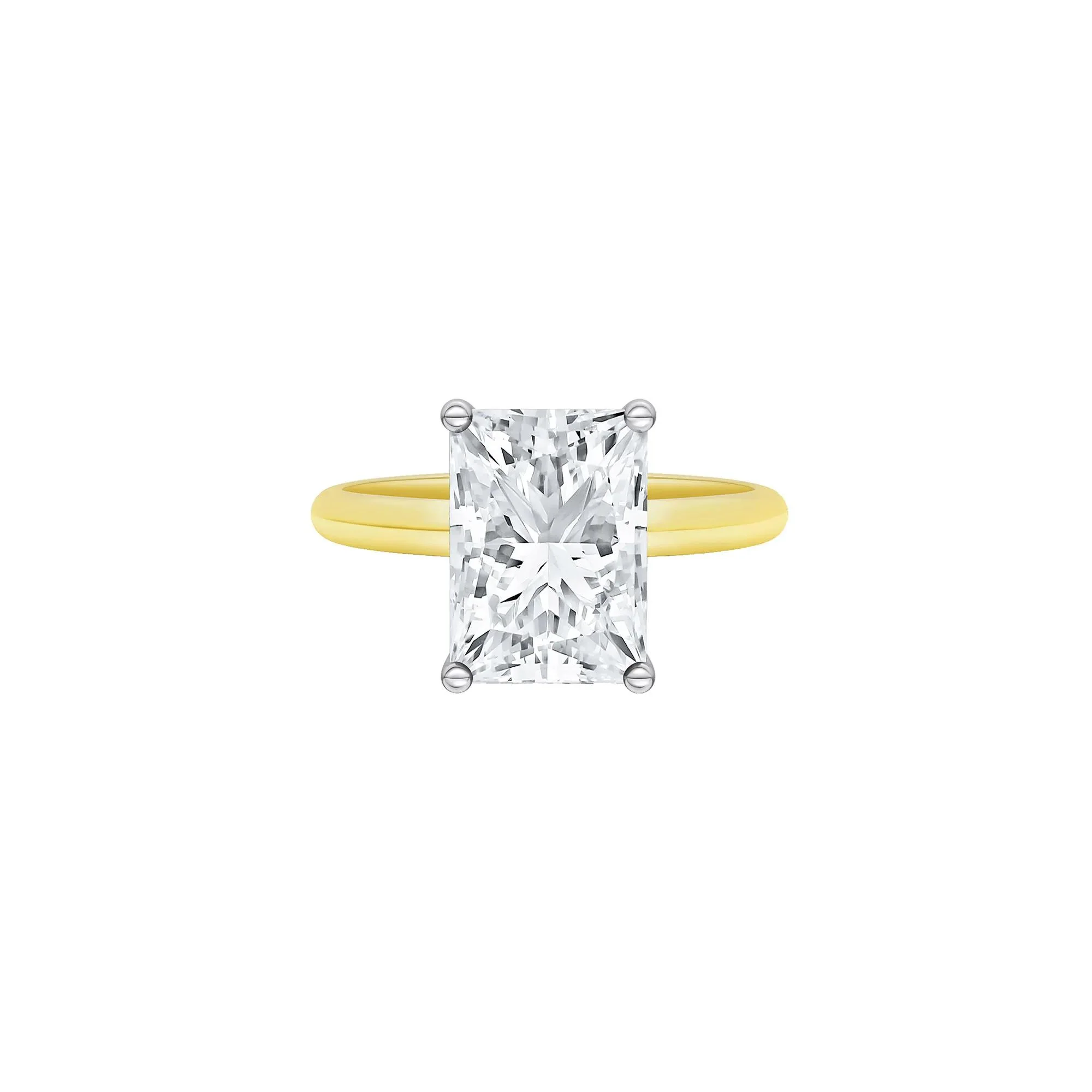 Lab Grown Diamond Radiant-Cut Solitaire Ring 14K Yellow & White Gold (4 CT.) Size 9.5 2mm