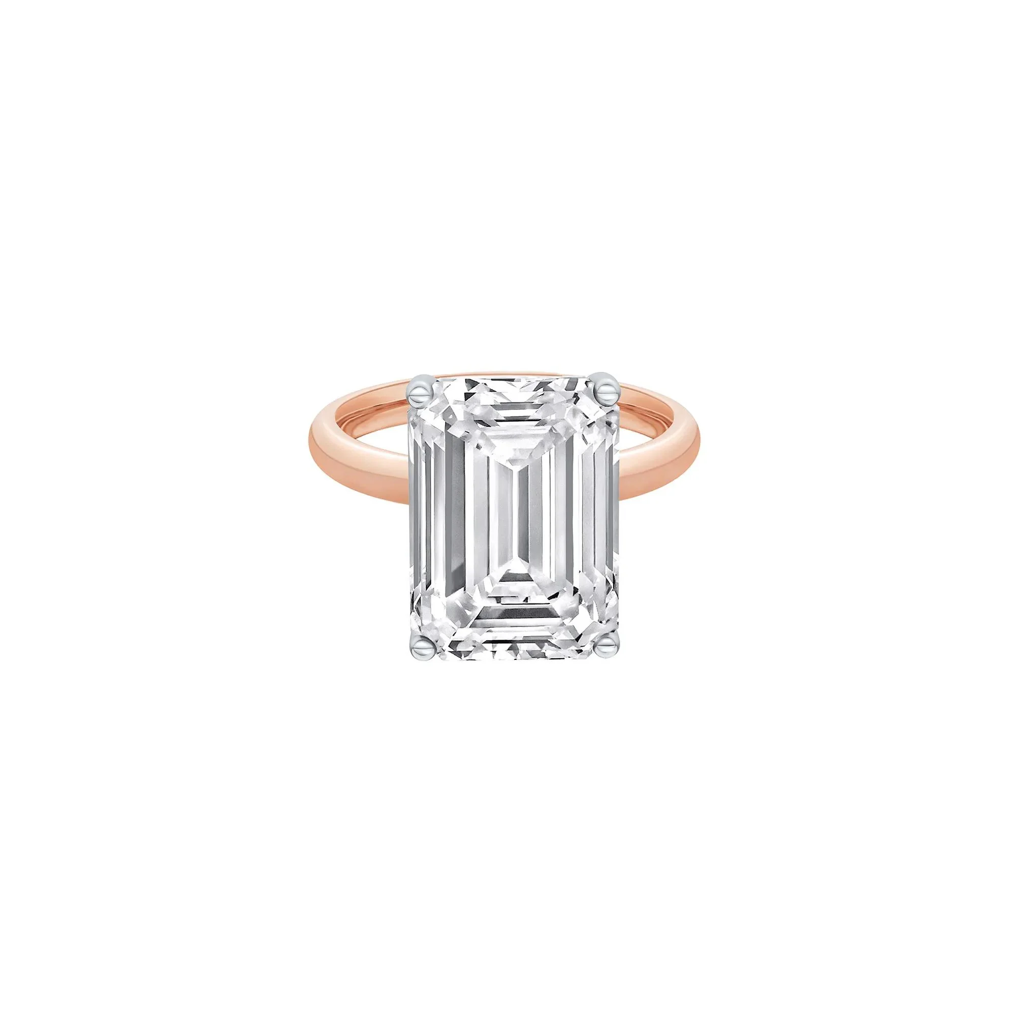 Lab Grown Diamond Emerald-Cut Solitaire Ring 14K Rose & White Gold (9 CT.) Size 11.5 2mm