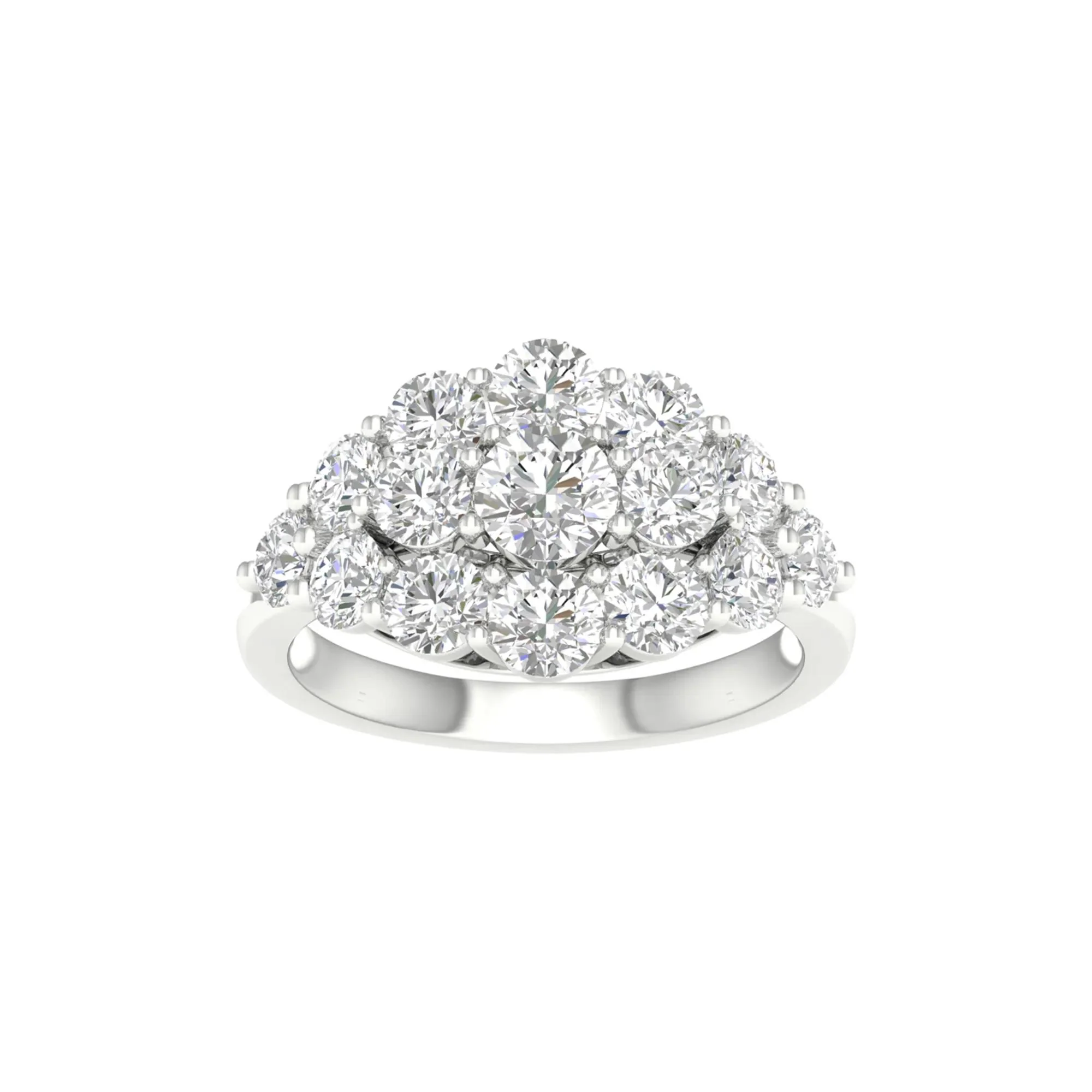3 CT. Tw. Lab Grown Diamond Round Cluster Ring 14K White Gold Size 7.5 2mm