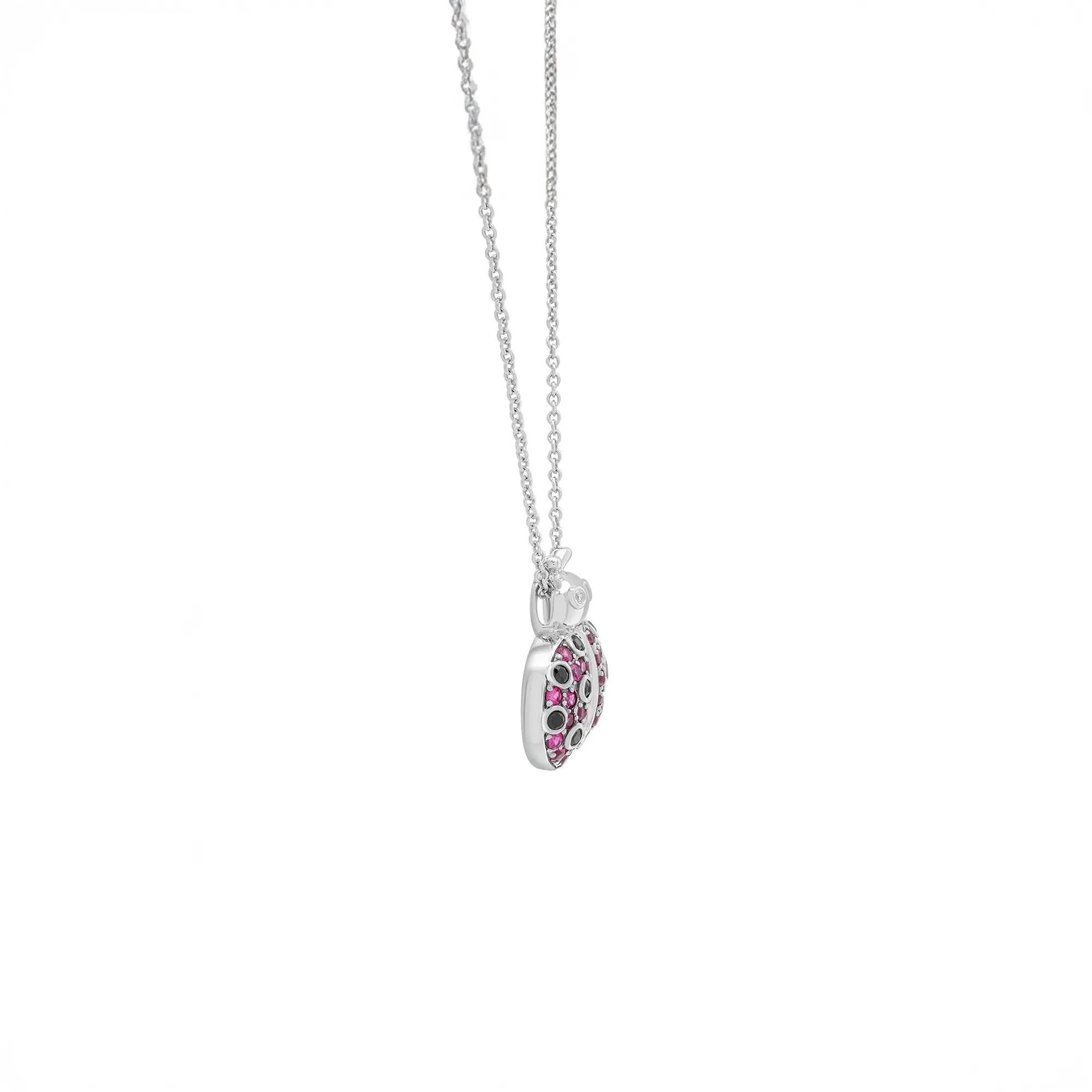 Lab-Created Ruby and Diamond Accent Ladybug Pendant Necklace .925 Sterling Silver White Size 18" - Image 2
