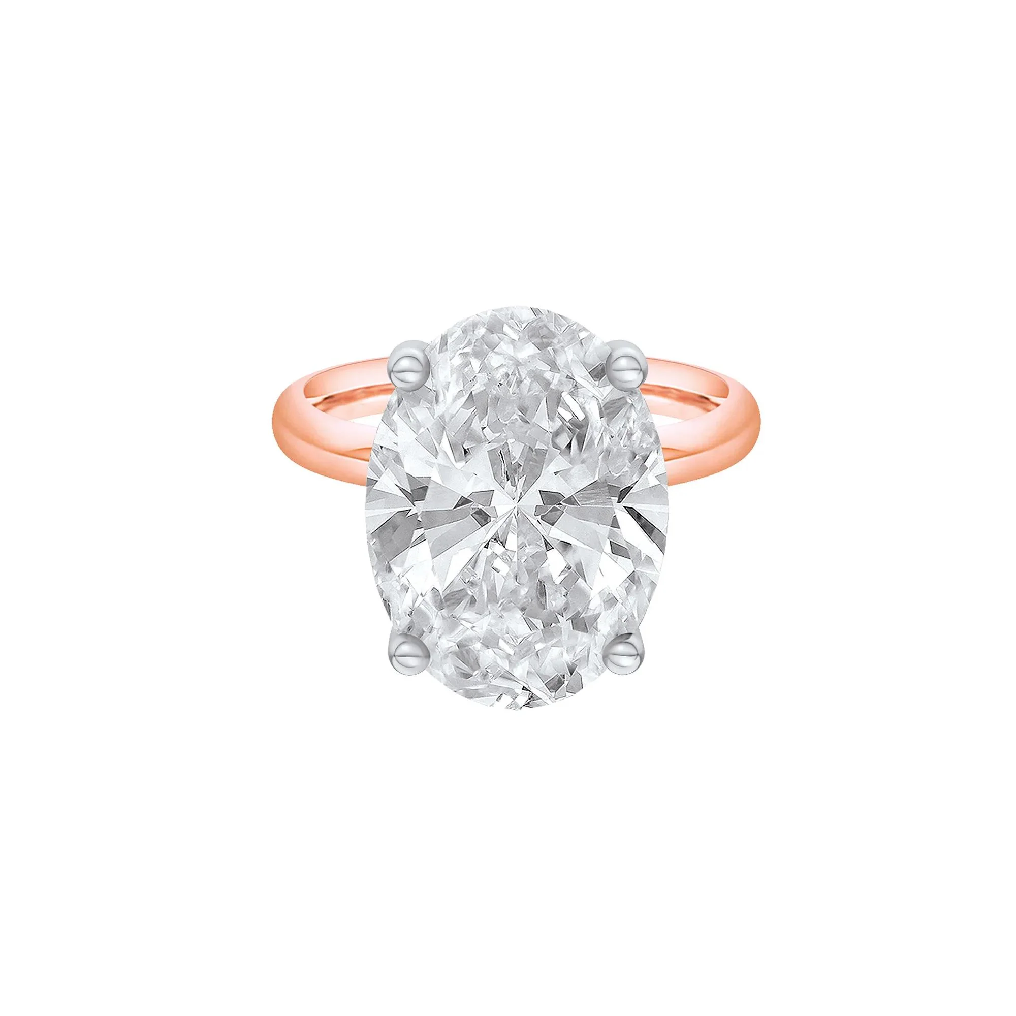 Lab Grown Diamond Oval Solitaire Ring 14K Rose & White Gold (10 CT.) Size 9 2mm