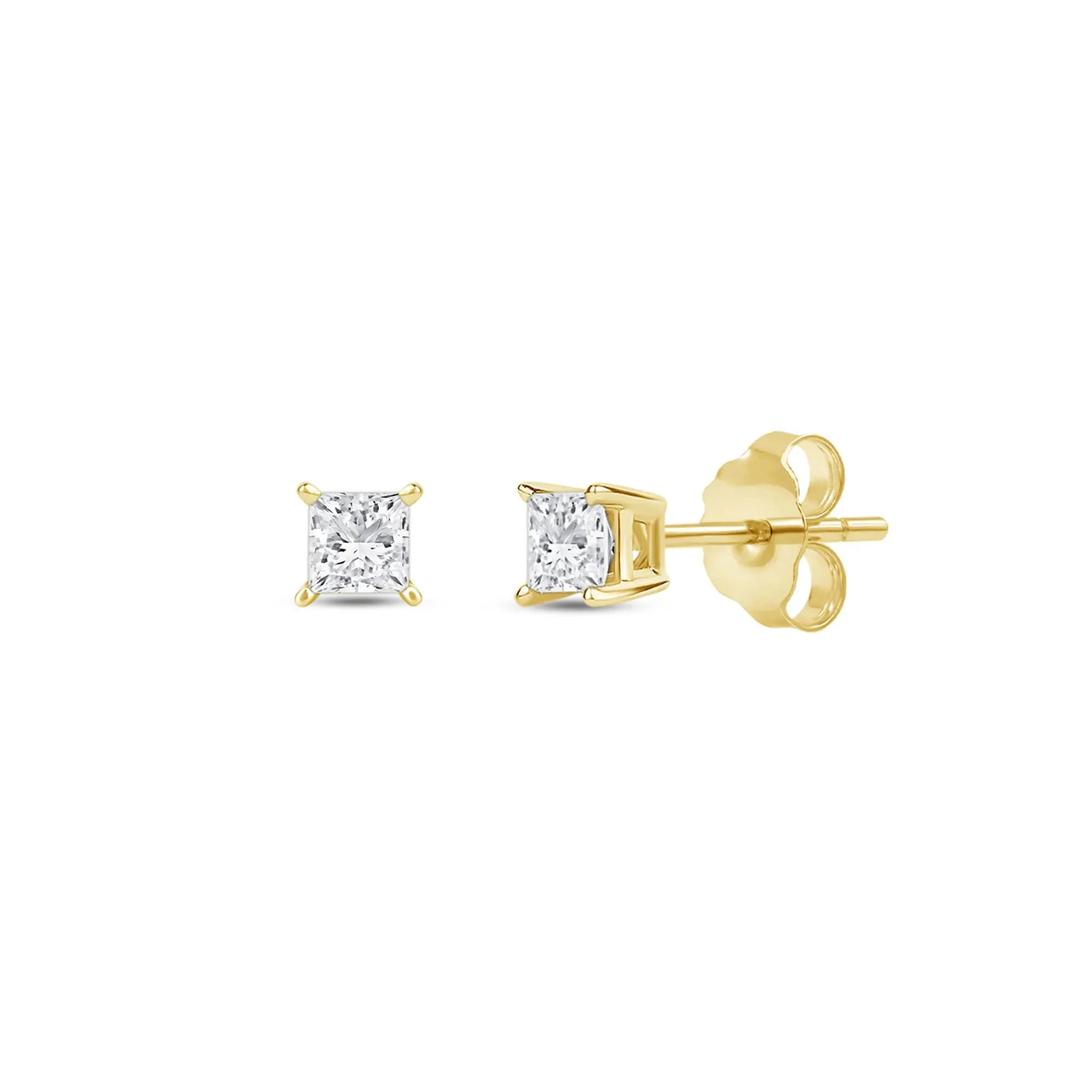 Lab Grown Diamond Princess-Cut Solitaire Stud Earrings 14K Yellow Gold Size 3.50mm