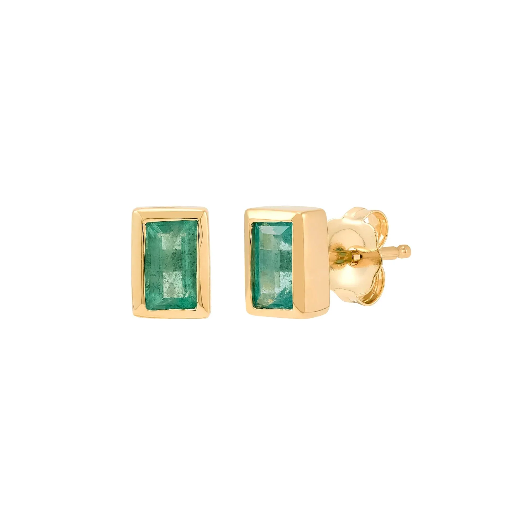 Emerald Stud Earrings 14K Yellow Gold Size 4.10mm