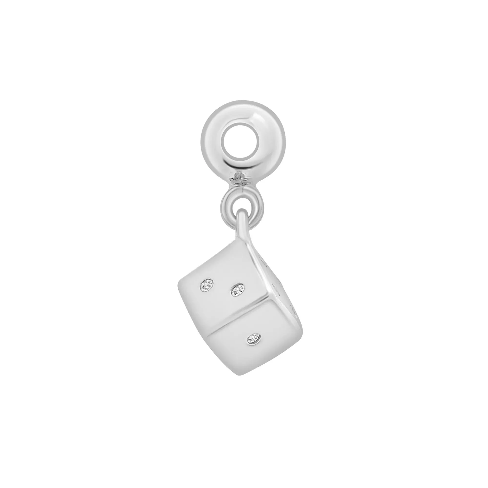 Diamond Accent Dice Bead Charm .925 Sterling Silver White Size 12.80mm - Image 2