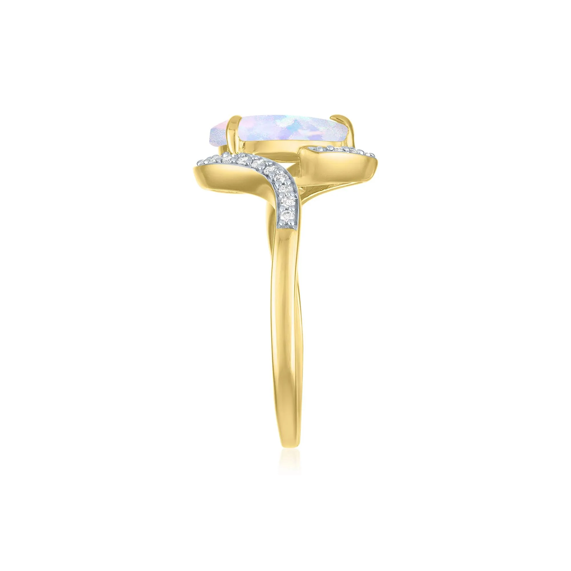 1/7 CT. Tw. Australian Opal and Diamond Bypass Ring 10K Yellow Gold Size 7.5 1mm - Image 3