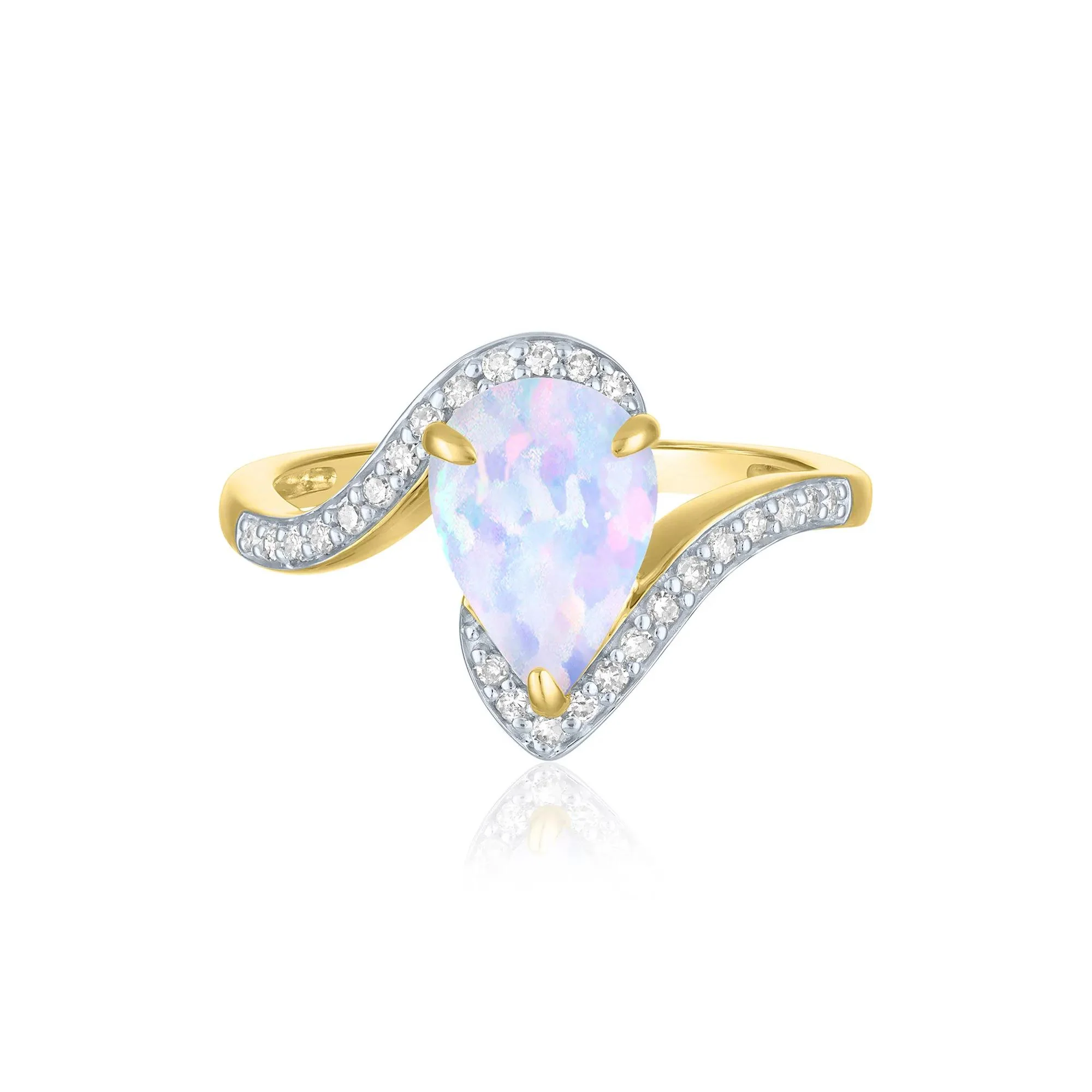 1/7 CT. Tw. Australian Opal and Diamond Bypass Ring 10K Yellow Gold Size 9 1mm
