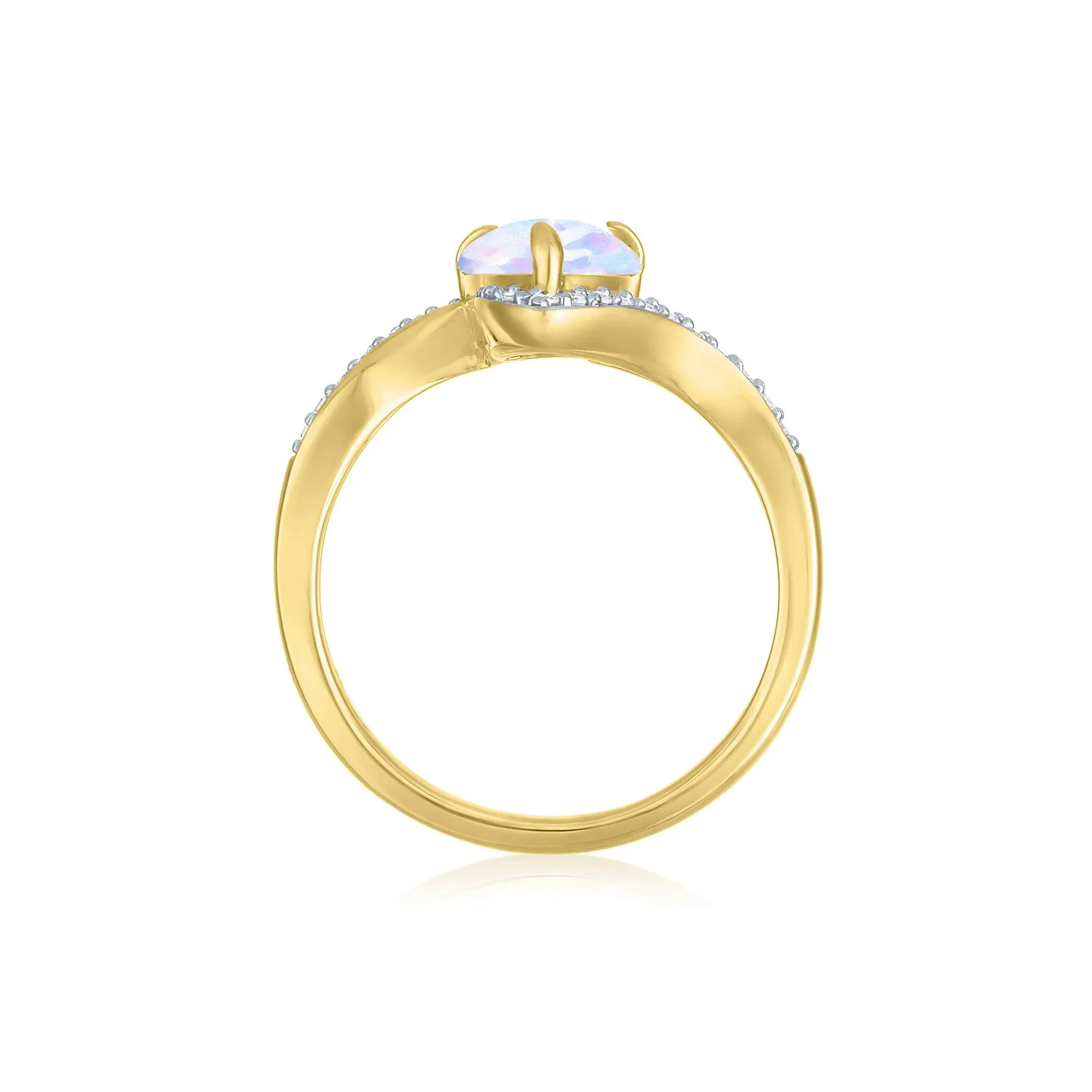 1/7 CT. Tw. Australian Opal and Diamond Bypass Ring 10K Yellow Gold Size 9 1mm - Image 2