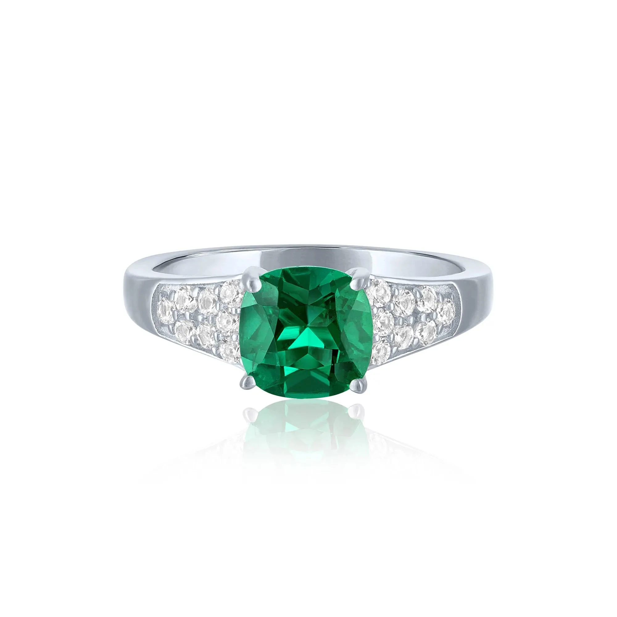 Lab-Created Emerald & Lab-Created White Sapphire Thick Band Ring .925 Sterling Silver Size 7.5 1mm
