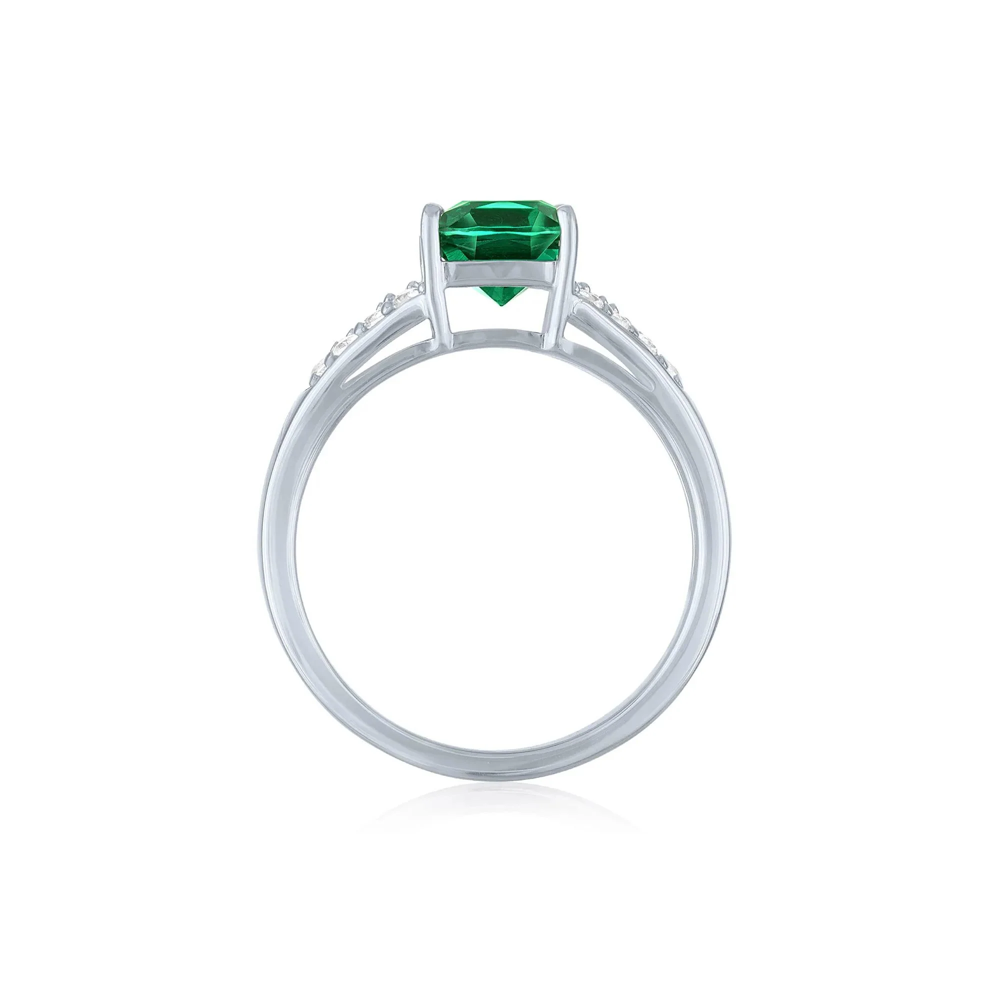 Lab-Created Emerald & Lab-Created White Sapphire Thick Band Ring .925 Sterling Silver Size 8 1mm - Image 2