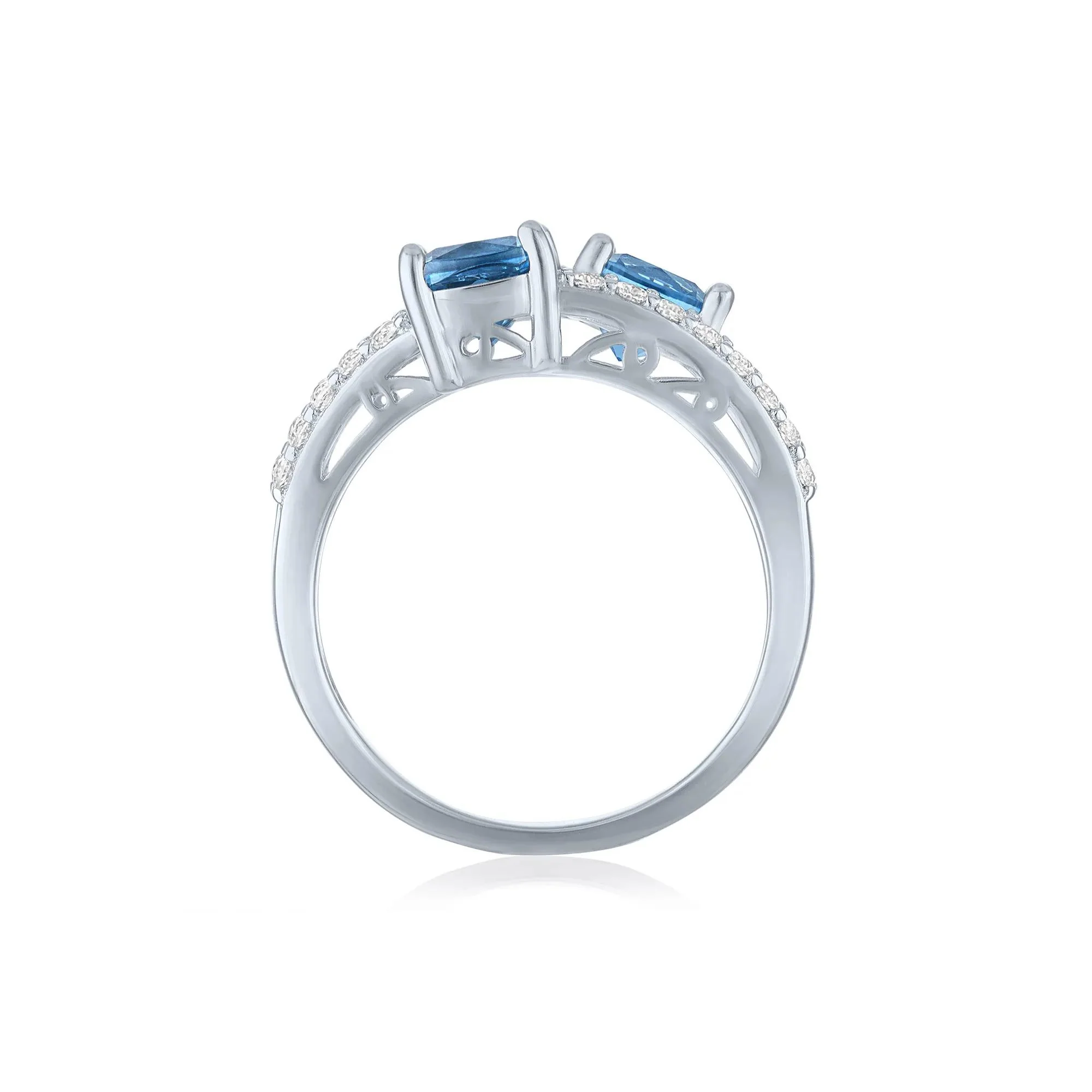 Multi-Shade Blue Topaz & Lab-Created White Sapphire Layered Ring .925 Sterling Silver Size 6 1mm - Image 2