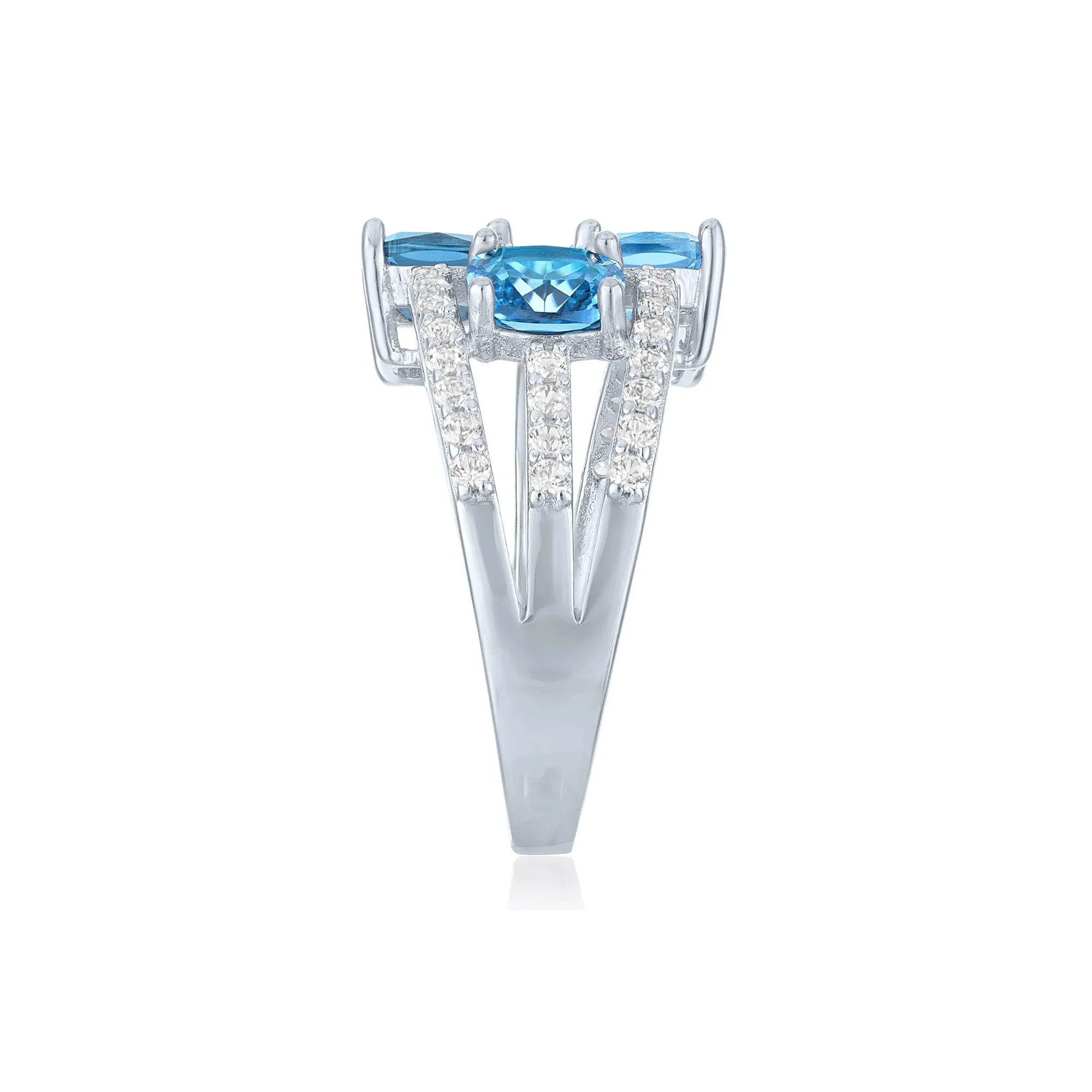 Multi-Shade Blue Topaz & Lab-Created White Sapphire Layered Ring .925 Sterling Silver Size 8 1mm - Image 3
