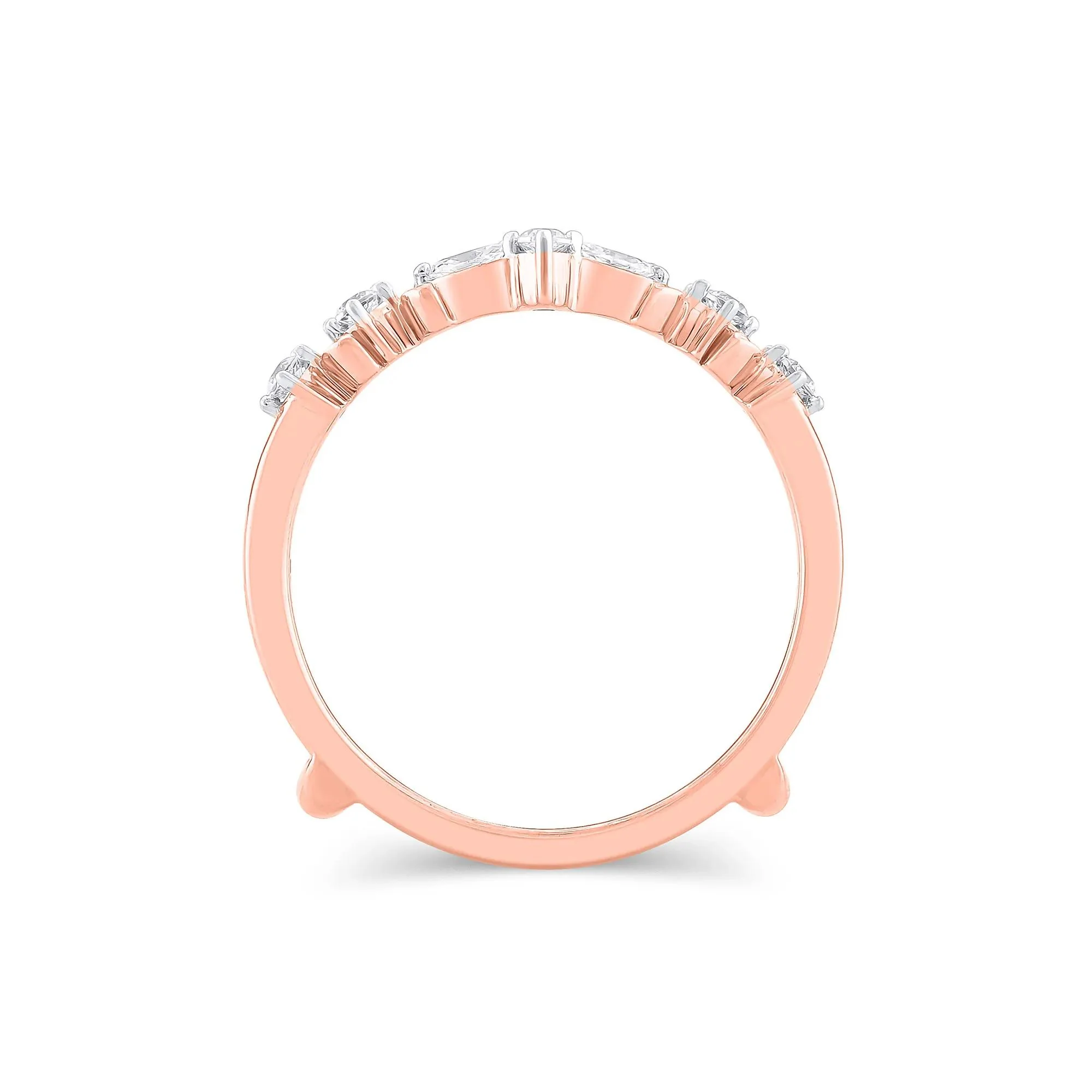 1/3 CT. Tw. Lab Grown Diamond Round & Marquise Insert 14K Rose Gold Ring Round Brilliant Cut Size 5 - Image 2