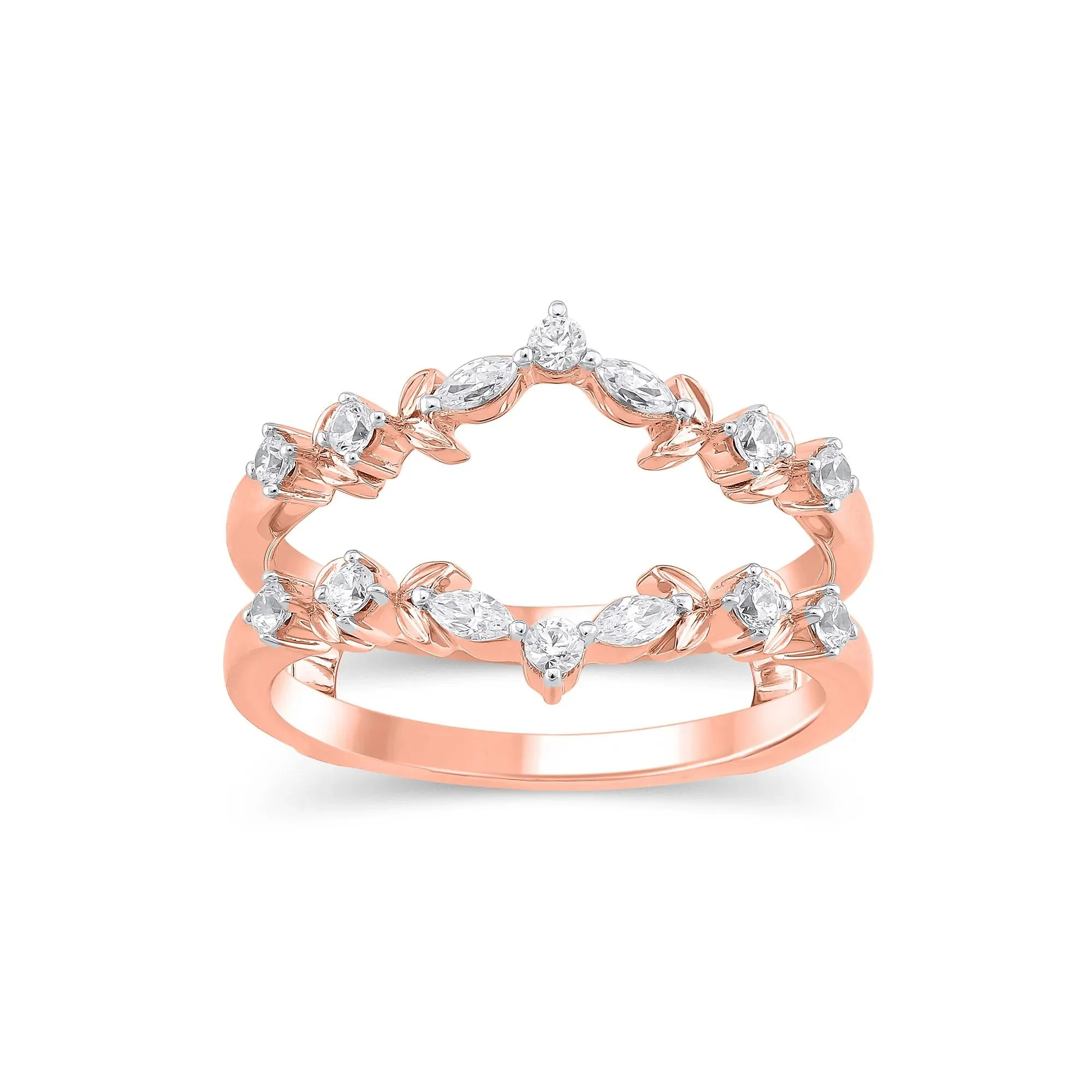 1/3 CT. Tw. Lab Grown Diamond Round & Marquise Insert 14K Rose Gold Ring Round Brilliant Cut Size 6.5