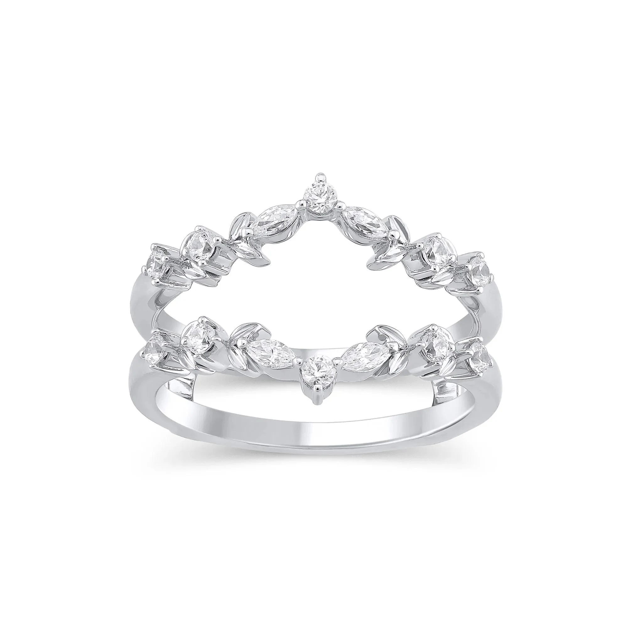 1/3 CT. Tw. Lab Grown Diamond Round & Marquise Insert 14K White Gold Ring Round Brilliant Cut Size 6