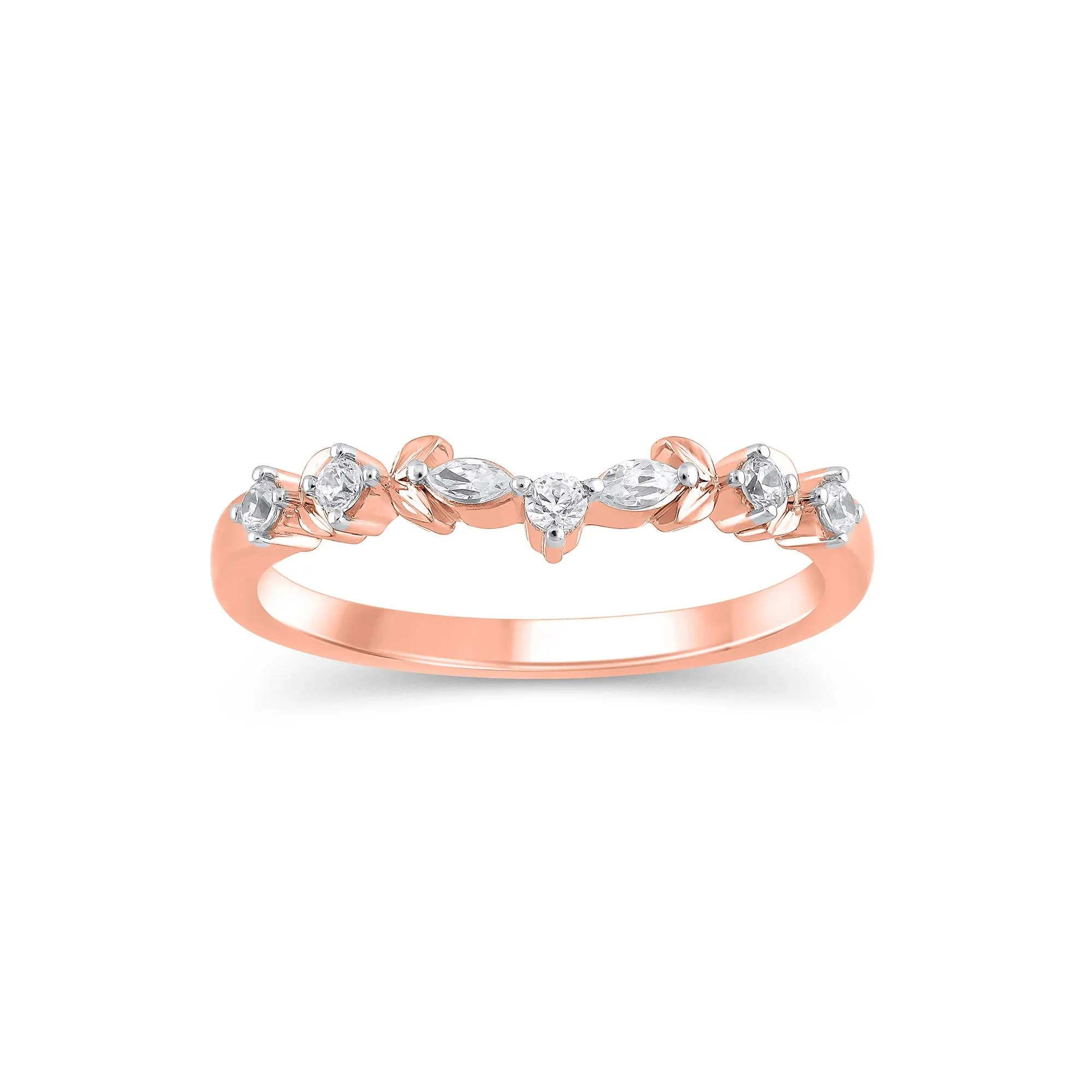 1/7 CT. Tw. Lab Grown Diamond Contour Band Ring 14K Rose Gold Round Brilliant Cut Size 5.5 5mm