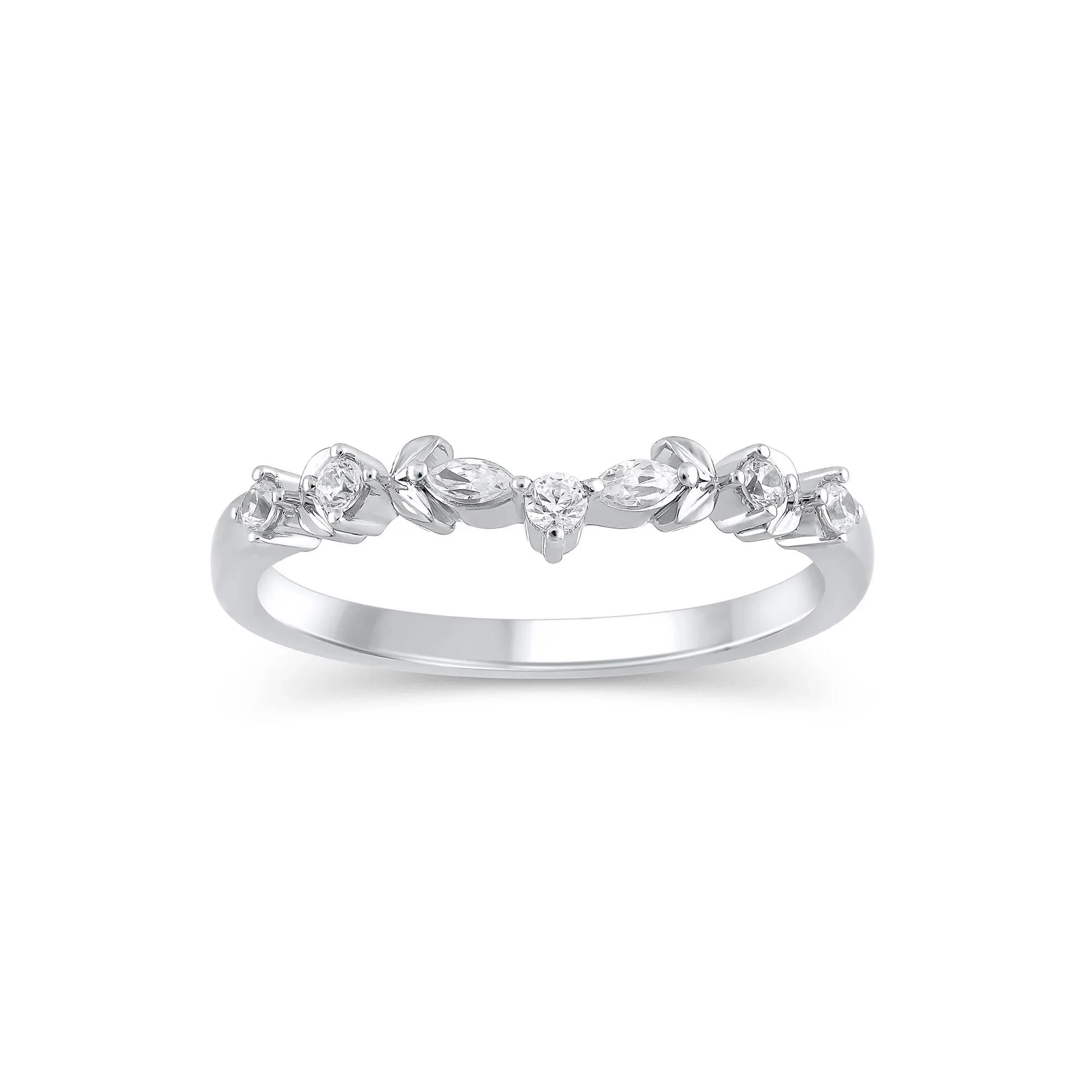1/7 CT. Tw. Lab Grown Diamond Contour Band Ring 14K White Gold Round Brilliant Cut Size 10 5mm