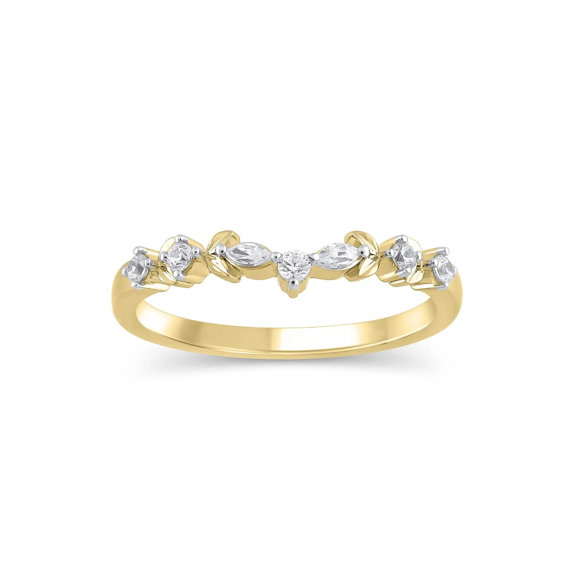 1/7 CT. Tw. Lab Grown Diamond Contour Band Ring 14K Yellow Gold Round Brilliant Cut Size 9 5mm