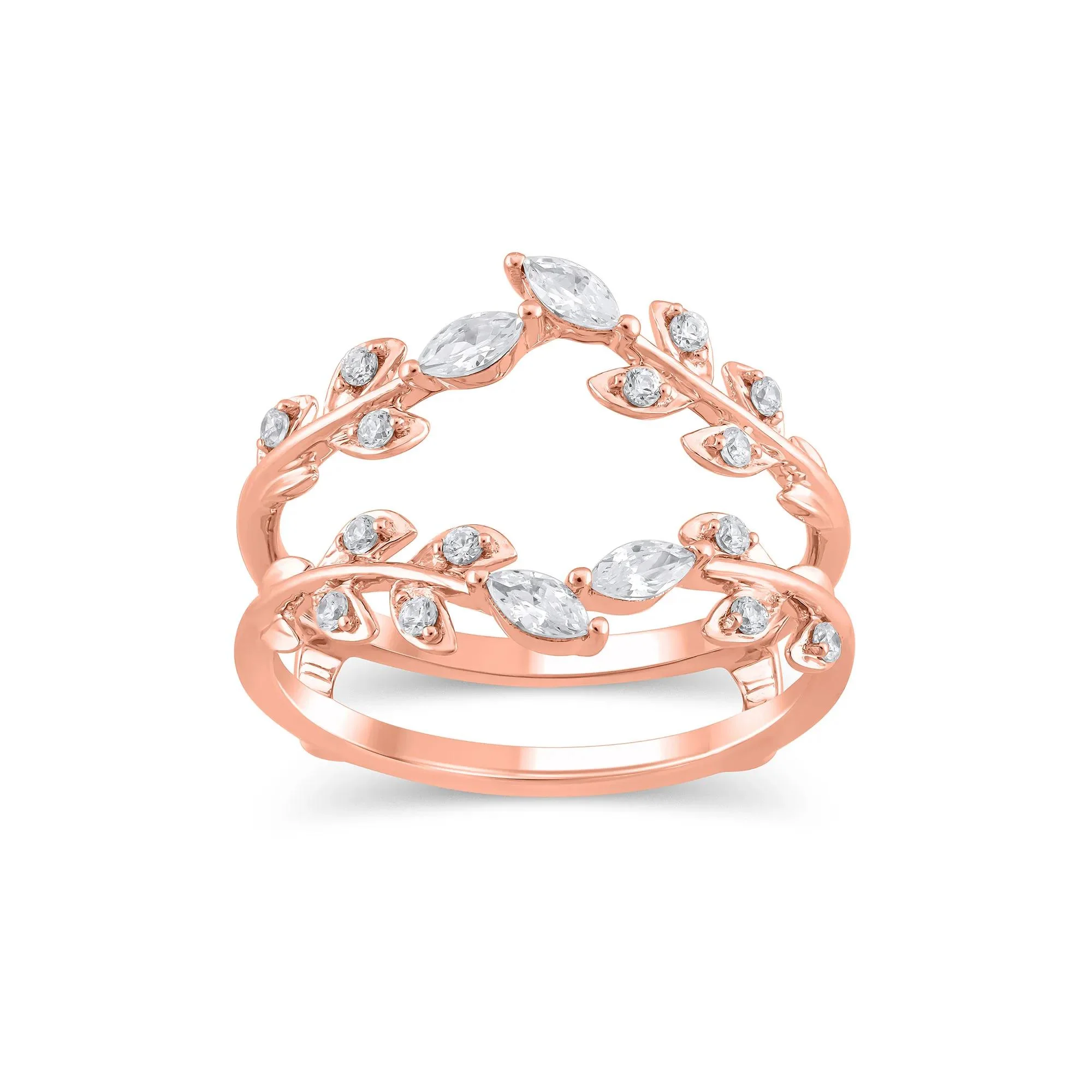 3/8 CT. Tw. Lab Grown Diamond Round and Marquise Insert 14K Rose Gold Ring Round Brilliant Cut Size 6