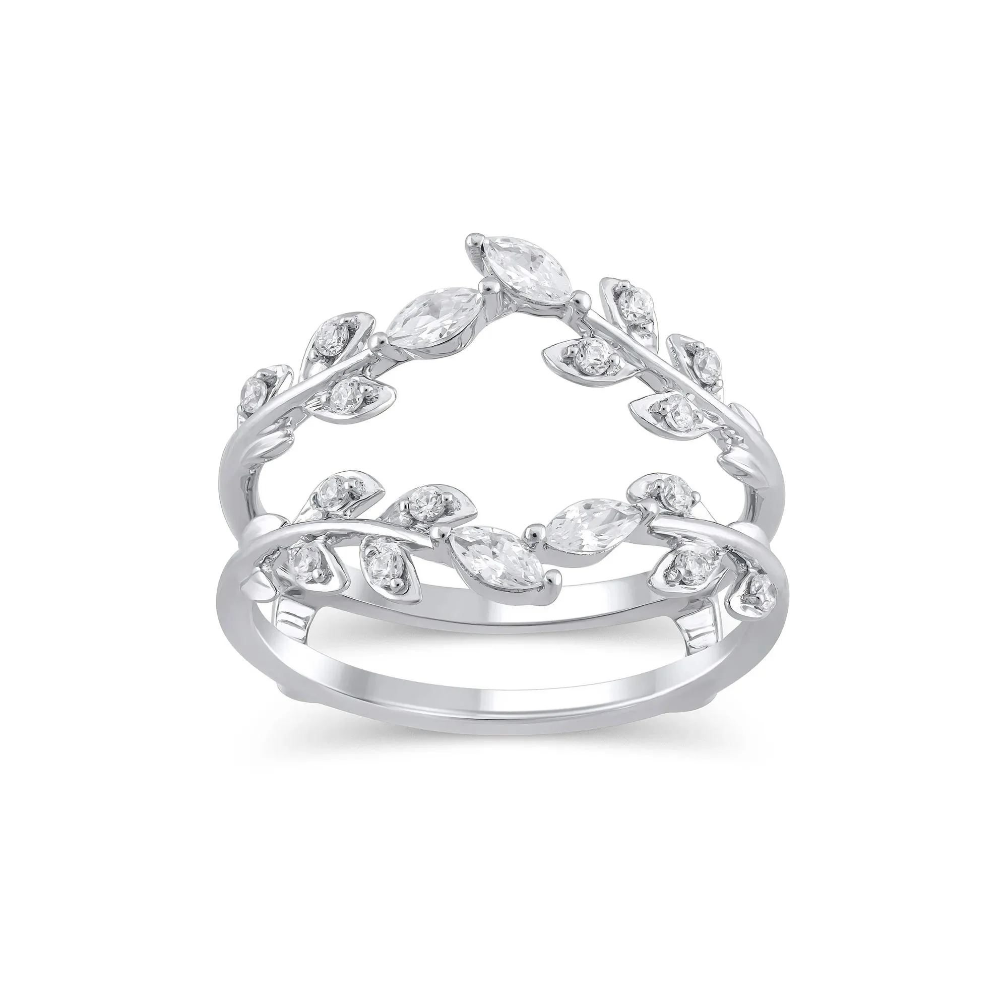3/8 CT. Tw. Lab Grown Diamond Round and Marquise Insert 14K White Gold Ring Round Brilliant Cut Size 6.5