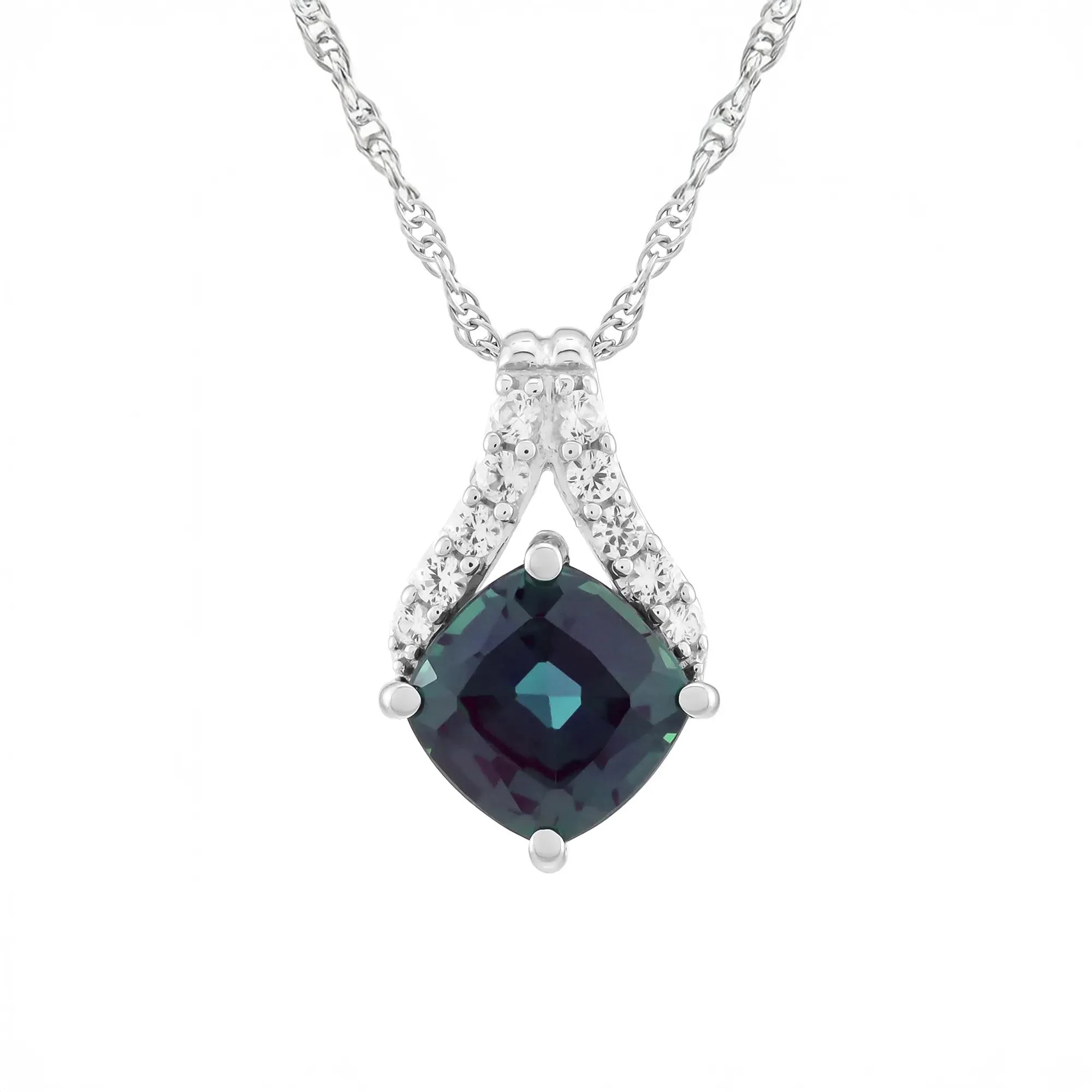 Lab-Created Alexandrite & Lab-Created White Sapphire Pendant Necklace .925 Sterling Silver Size 18"