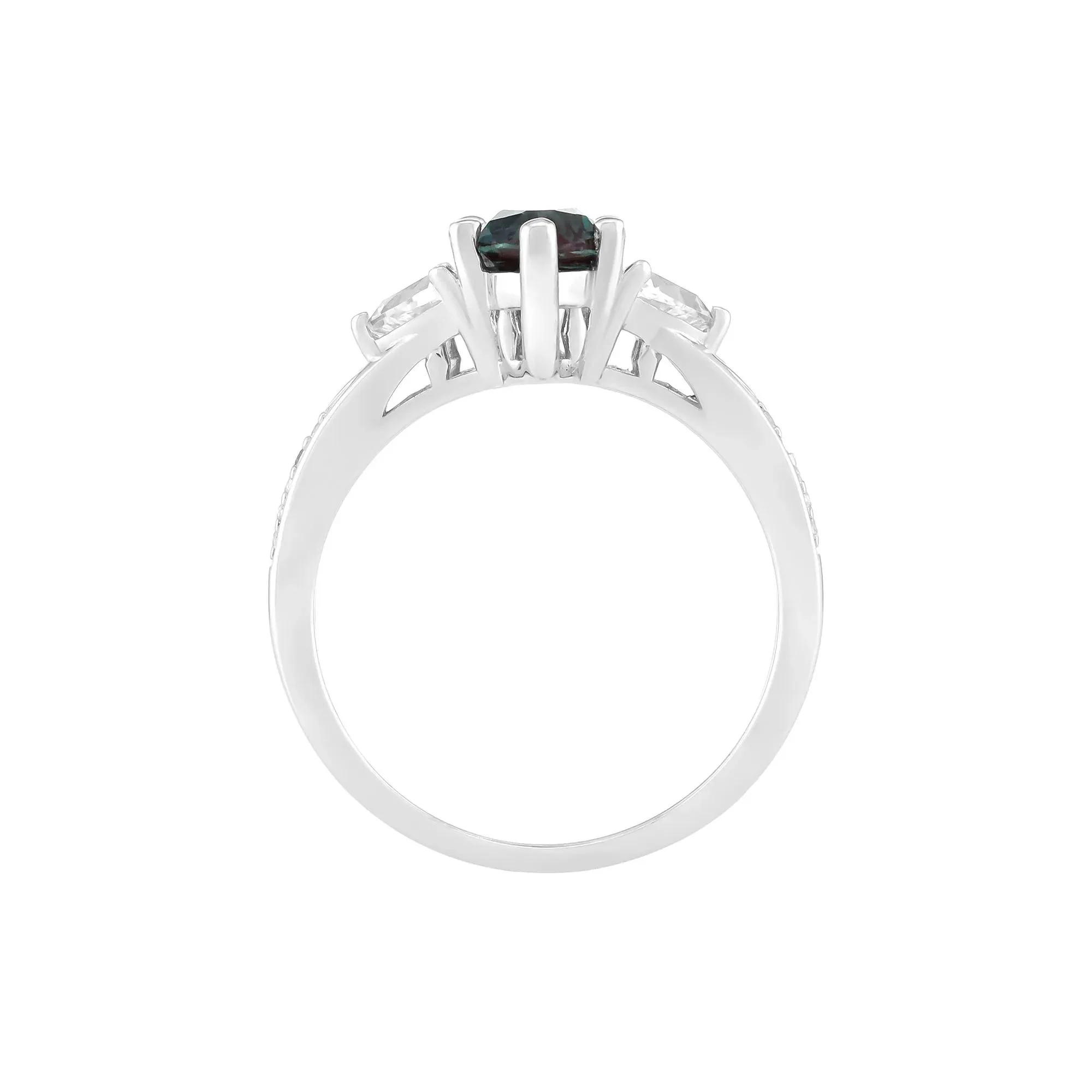 Lab-Created Alexandrite Marquise & Lab-Created White Sapphire Ring .925 Sterling Silver Size 7 2mm - Image 2