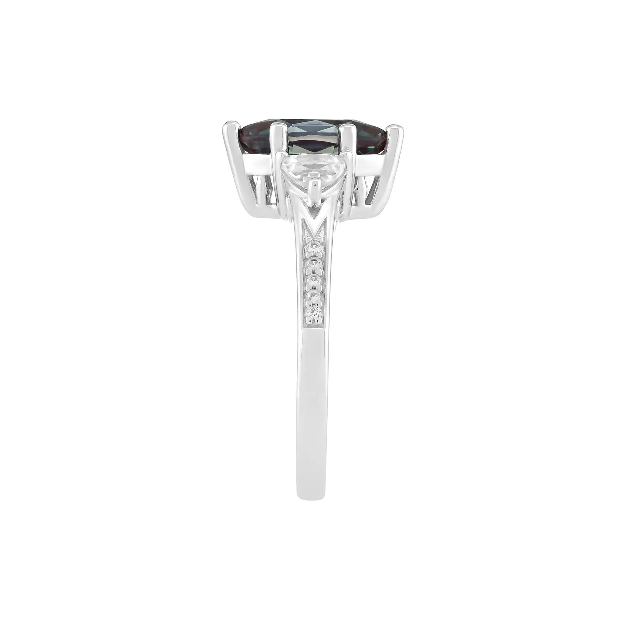 Lab-Created Alexandrite Marquise & Lab-Created White Sapphire Ring .925 Sterling Silver Size 9 2mm - Image 3