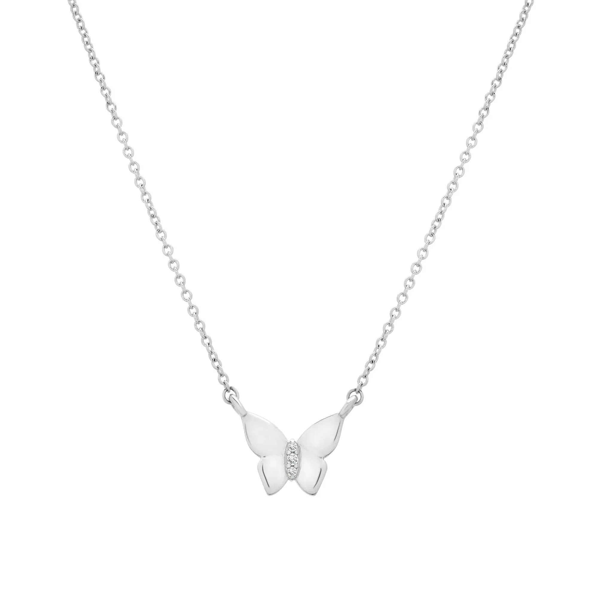 Diamond Accent Butterfly Pendant Necklace .925 Sterling Silver White Size 17"