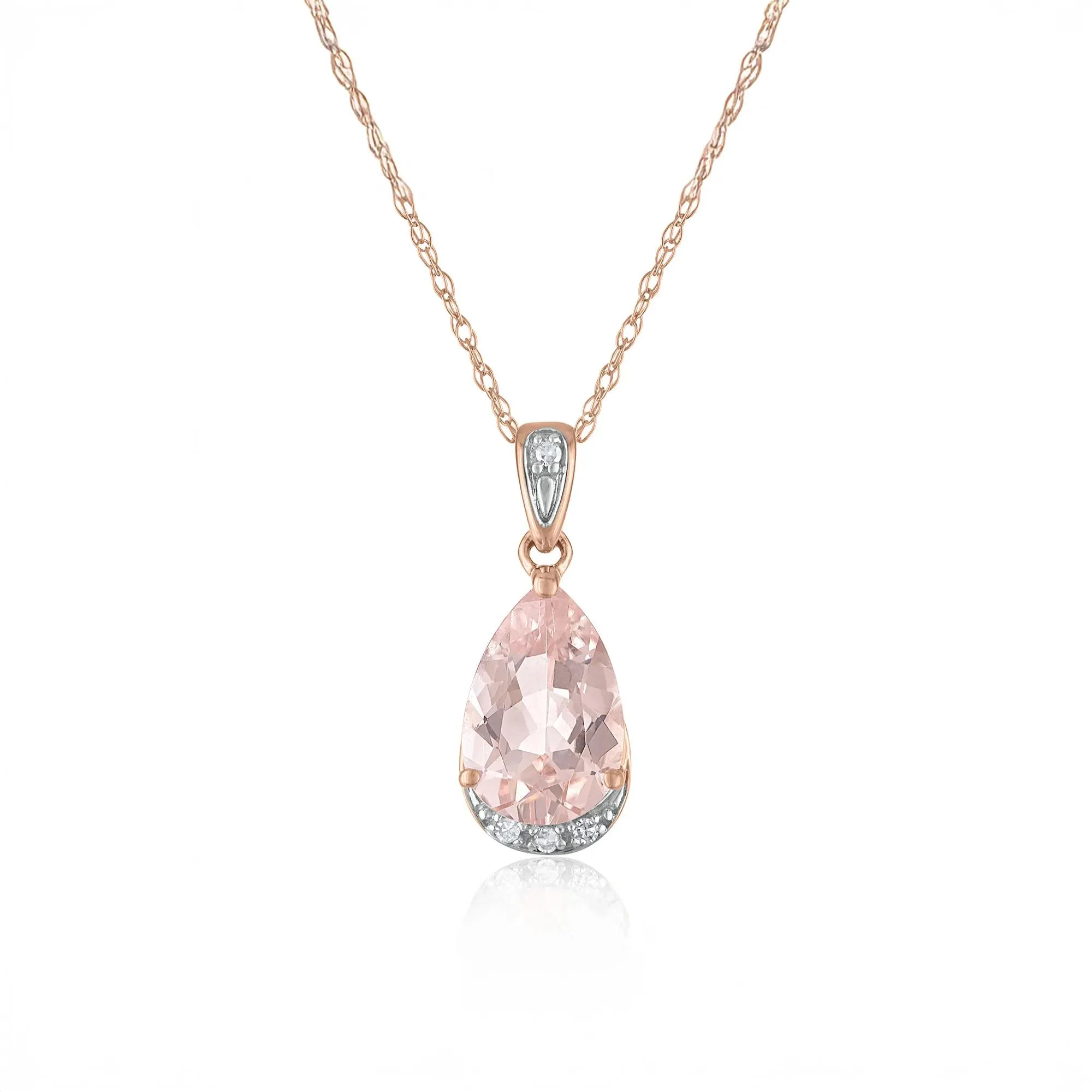 Pear Morganite and Diamond Accent Pendant Necklace 10K Rose Gold Size 18"