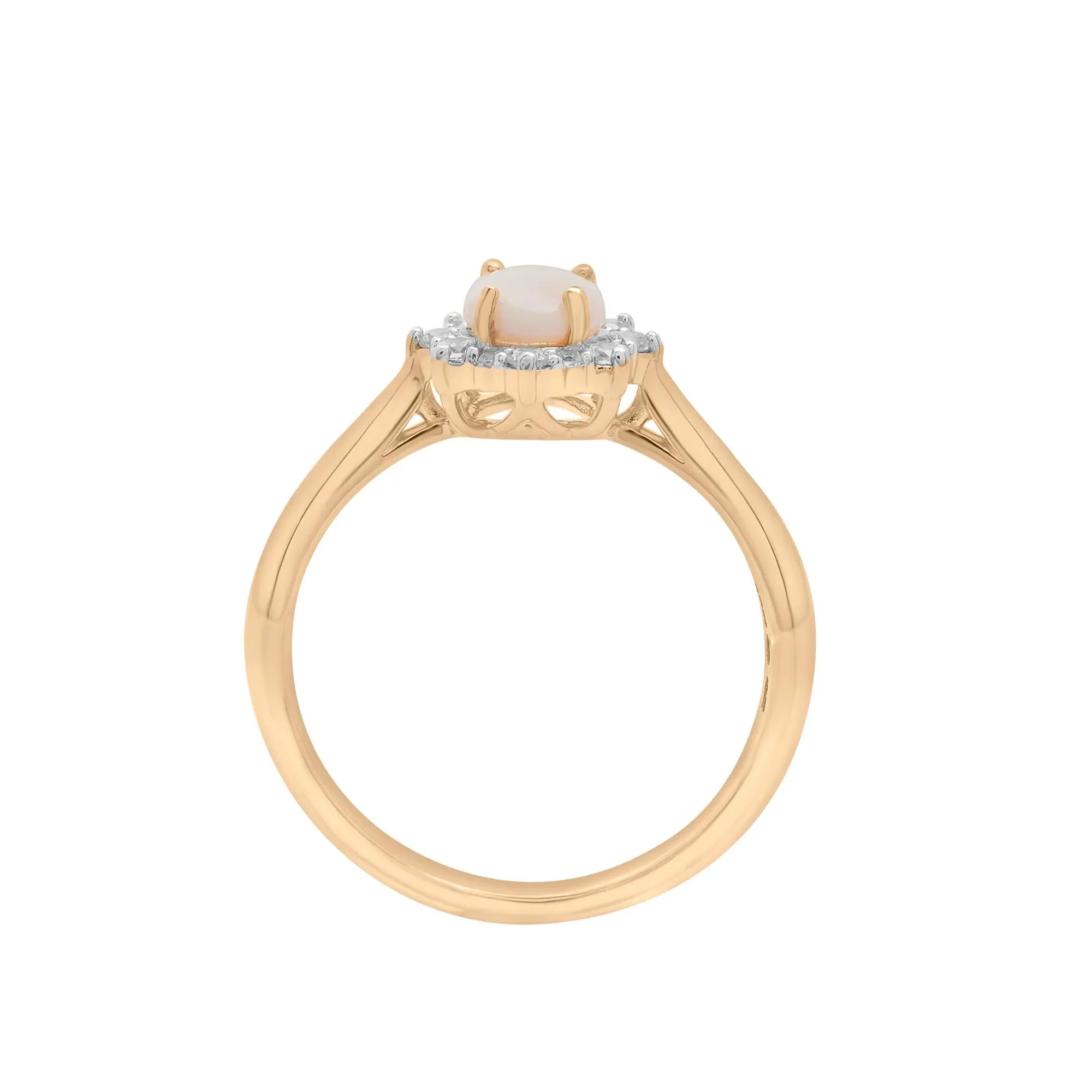 Australian Opal Oval & Diamond Halo Ring 10K Yellow Gold Size 6 2mm - Image 2