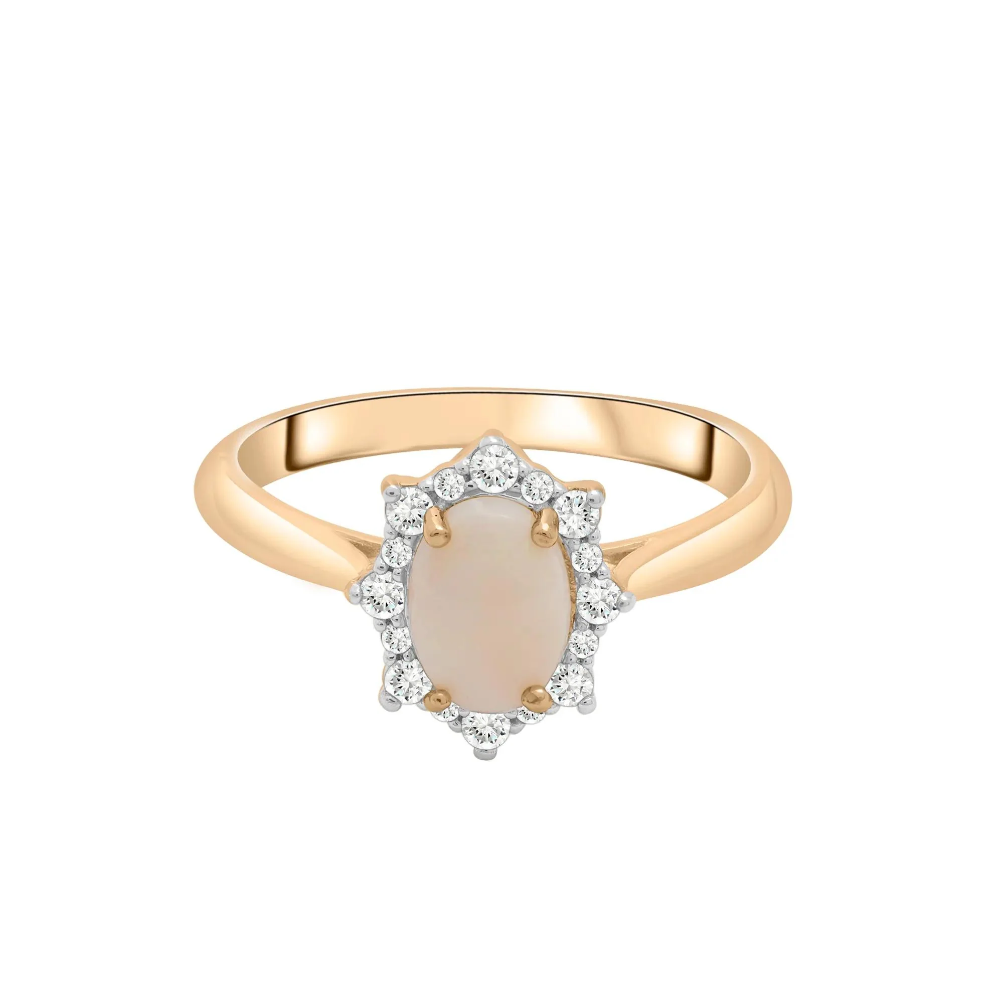 Australian Opal Oval & Diamond Halo Ring 10K Yellow Gold Size 8.5 2mm
