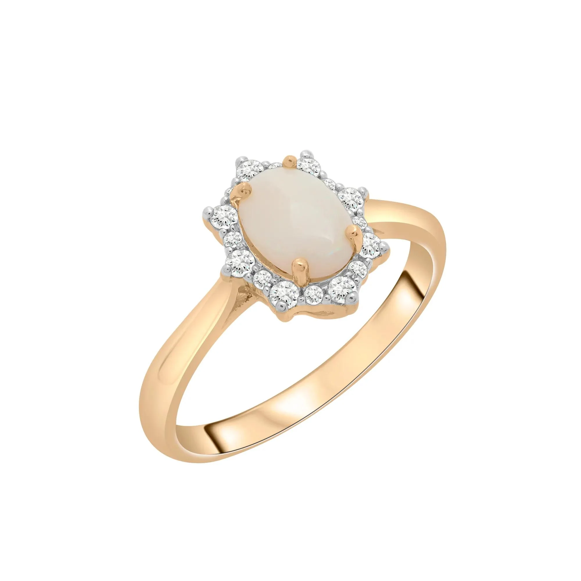 Australian Opal Oval & Diamond Halo Ring 10K Yellow Gold Size 9 2mm - Image 4