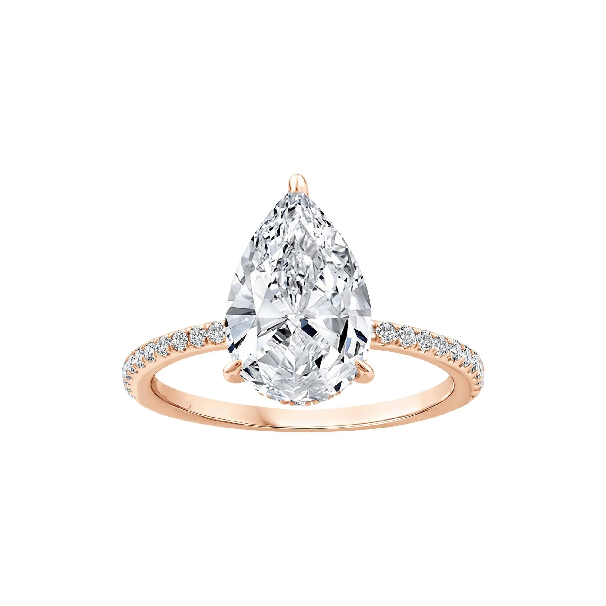 3 1/4 CT. Tw. Lab Grown Diamond Pear-Shaped Engagement Ring 14K Rose Gold Round Brilliant Cut Size 8 1mm