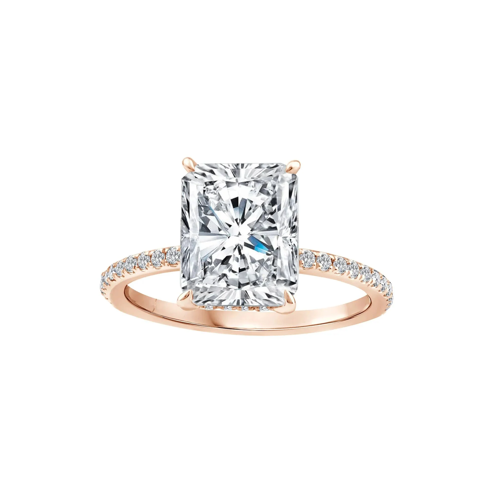 3 1/4 CT. Tw. Lab Grown Diamond Radiant-Cut Engagement Ring 14K Rose Gold Round Brilliant Cut Size 7 1mm