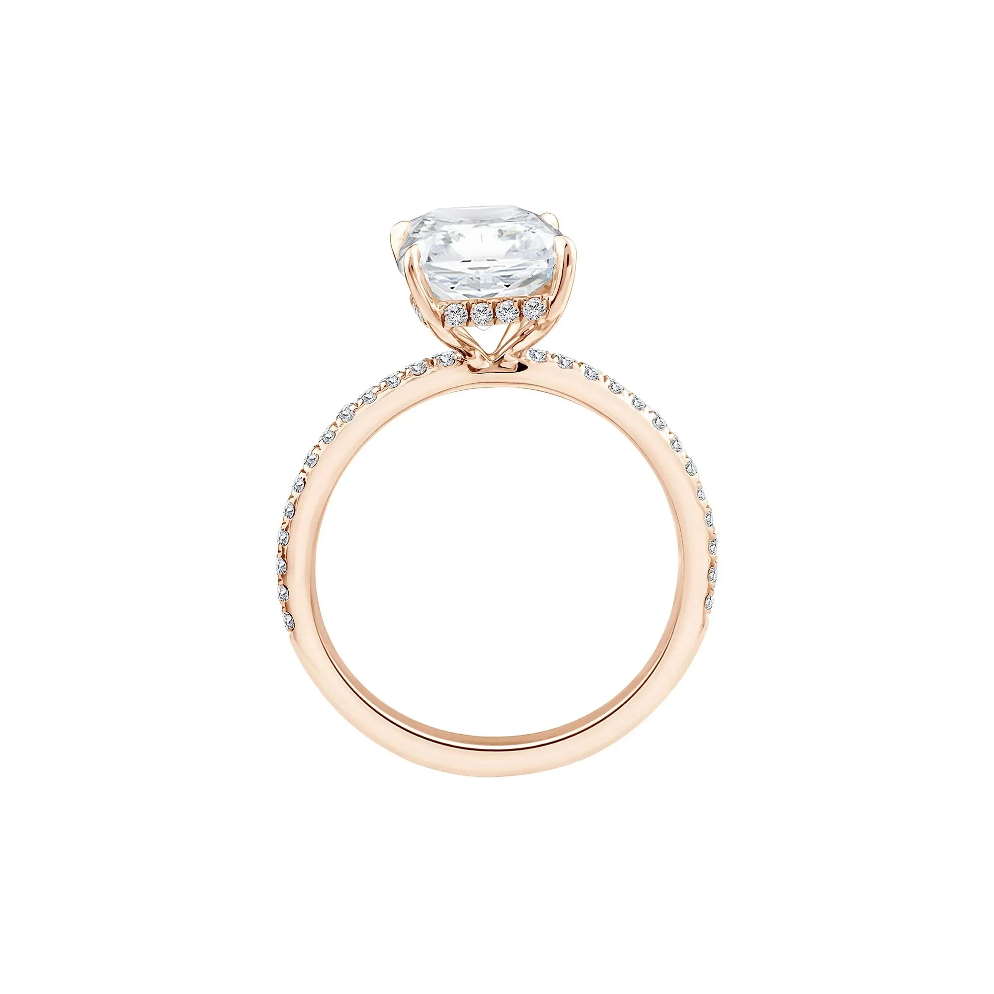 3 1/4 CT. Tw. Lab Grown Diamond Radiant-Cut Engagement Ring 14K Rose Gold Round Brilliant Cut Size 9 1mm - Image 2