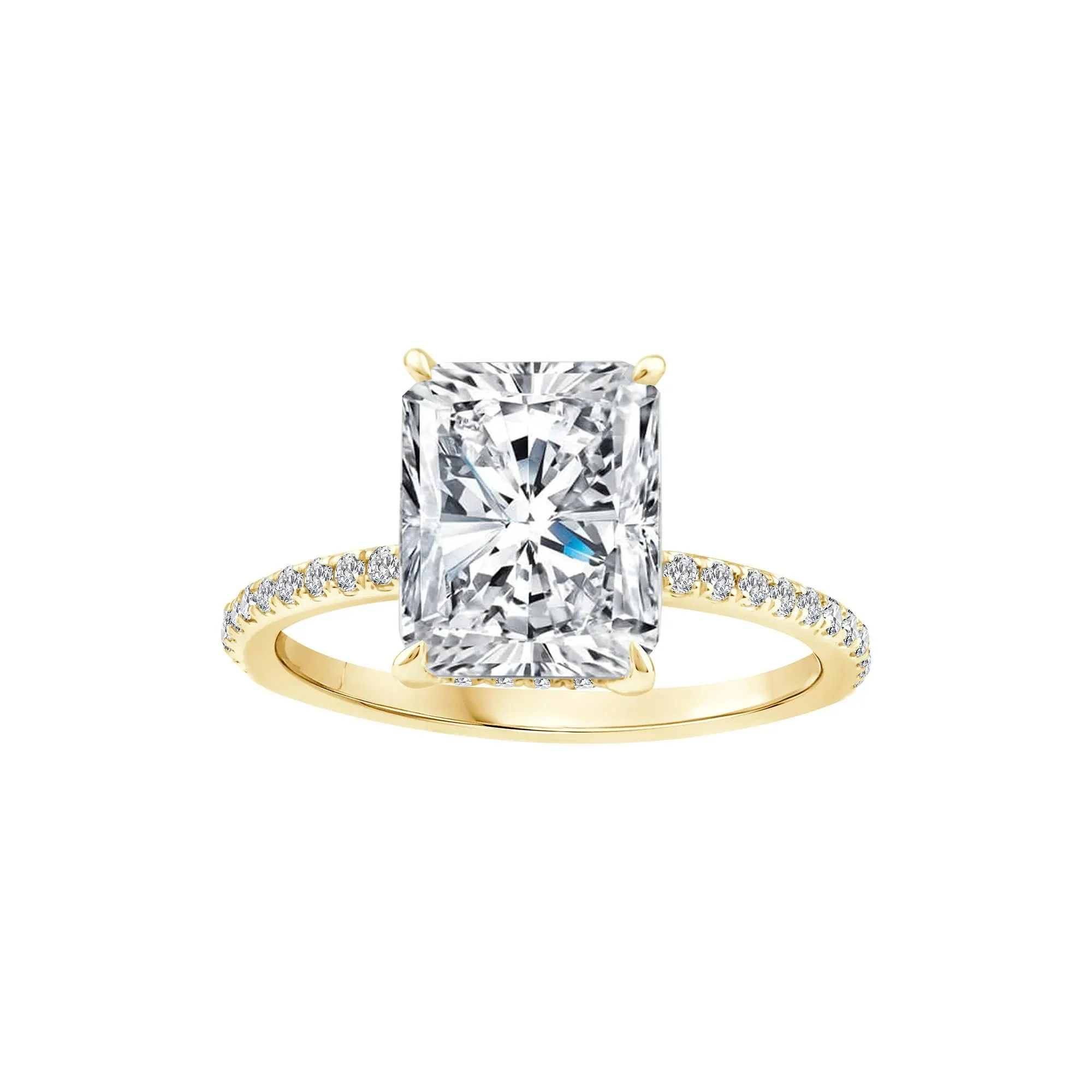 3 1/4 CT. Tw. Lab Grown Diamond Radiant-Cut Engagement Ring 14K Yellow Gold Round Brilliant Cut Size 5.5 1mm