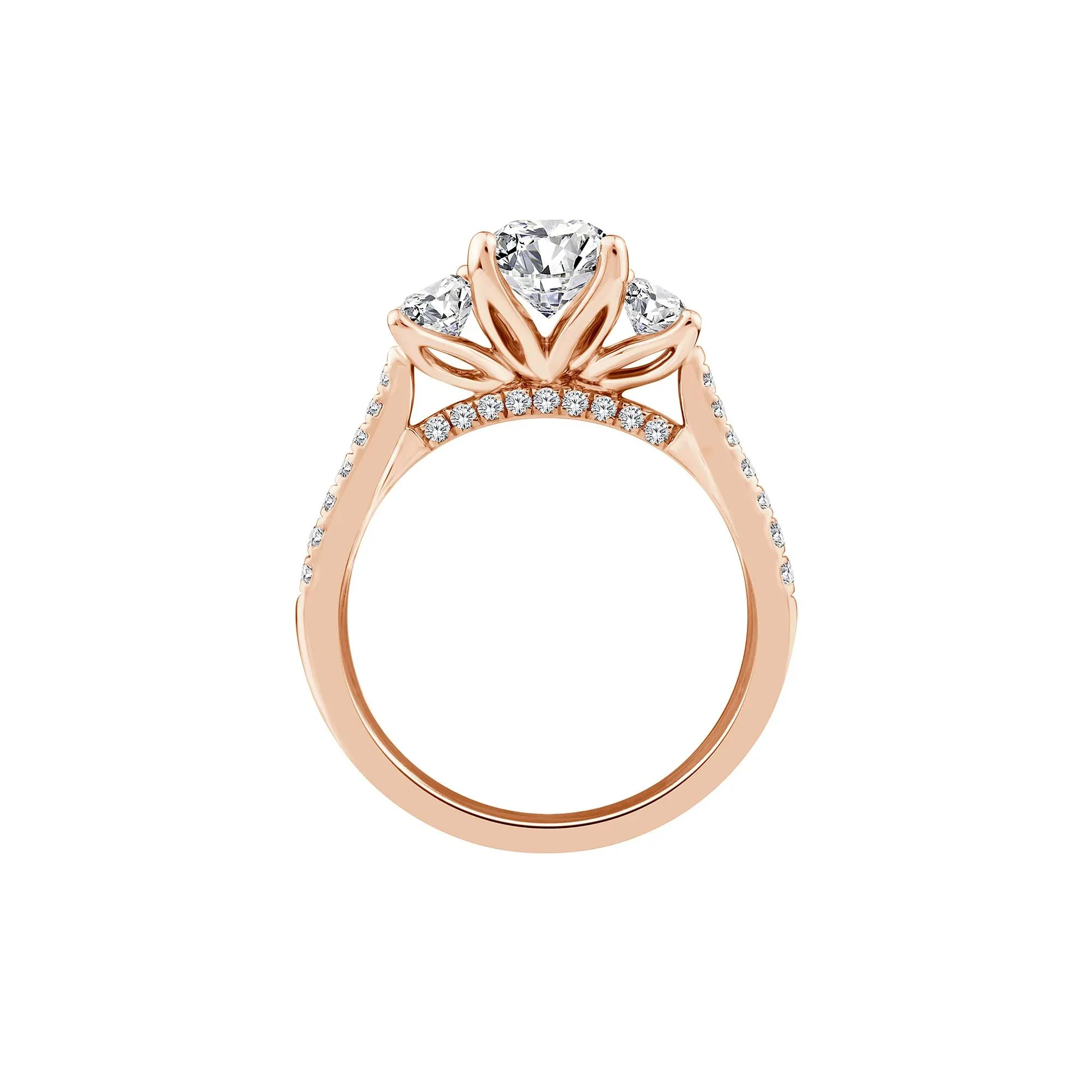 3 1/4 CT. Tw. Lab Grown Diamond Emerald-Cut Three Stone Engagement Ring 14K Rose Gold Round Brilliant Cut Size 5.5 - Image 2