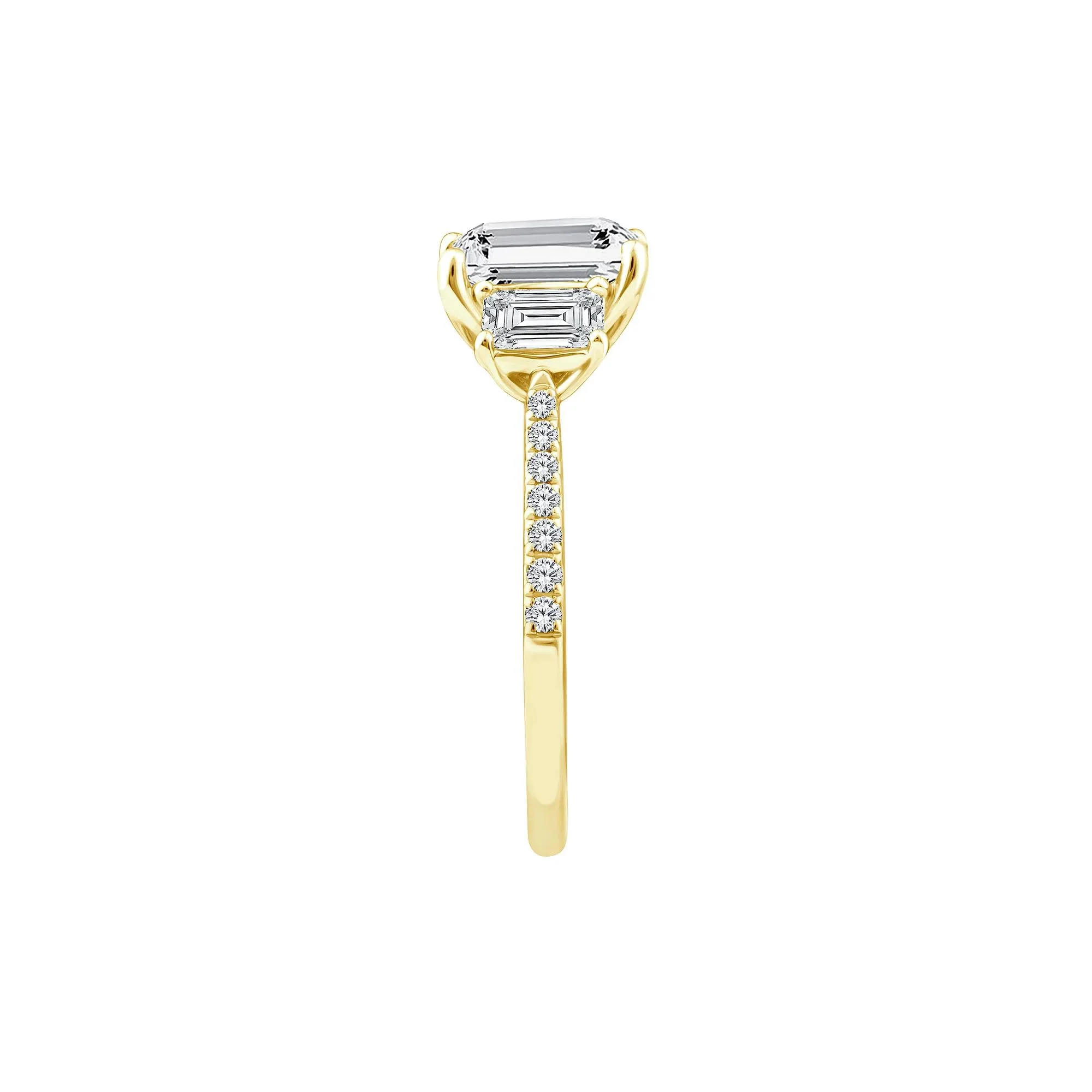 3 1/4 CT. Tw. Lab Grown Diamond Emerald-Cut Three Stone Engagement Ring 14K Yellow Gold Round Brilliant Cut Size 8 - Image 3