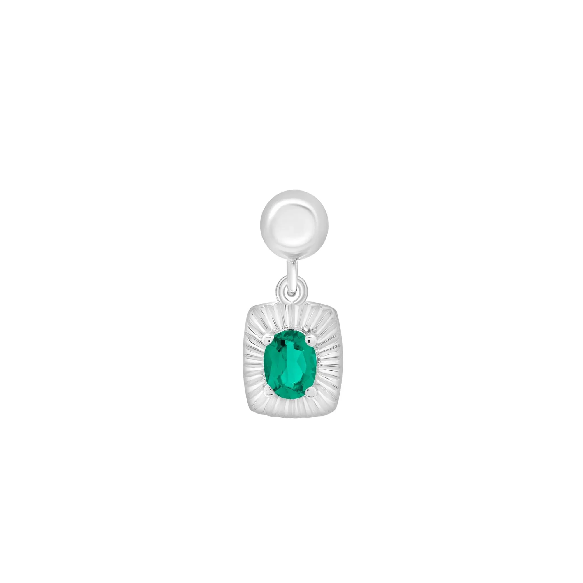 Lab-Created Emerald Medallion Birthstone Bead Charm .925 Sterling Silver White Size 13.00mm