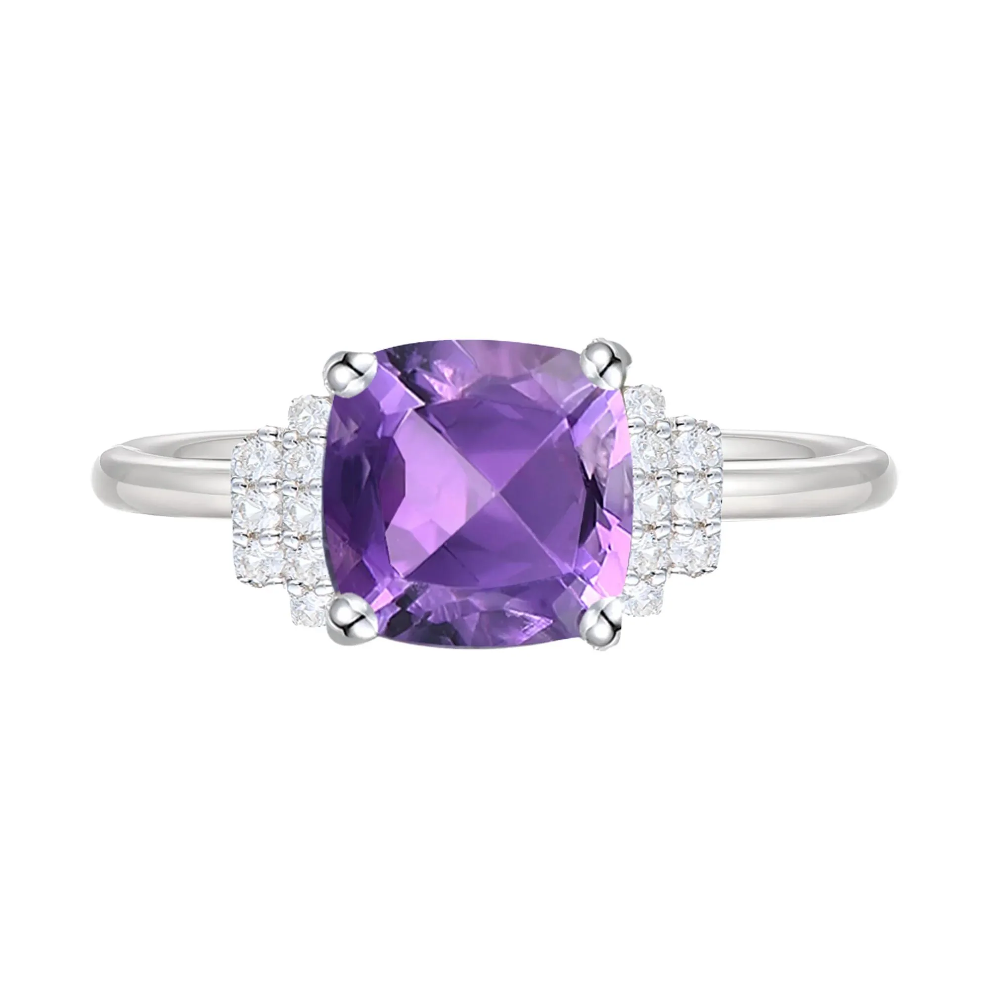 Amethyst & Lab-Created White Sapphire Ring Earring and Pendant Box Set .925 Sterling Silver Size 8.5 1mm