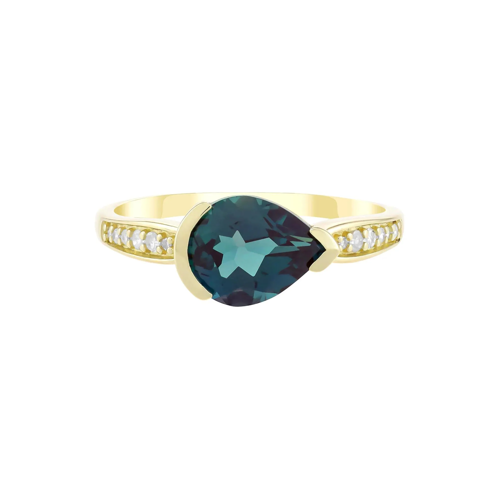 Pear-Shaped Alexandrite & Diamond Accent Ring 10K Yellow Gold Size 7 1.5mm