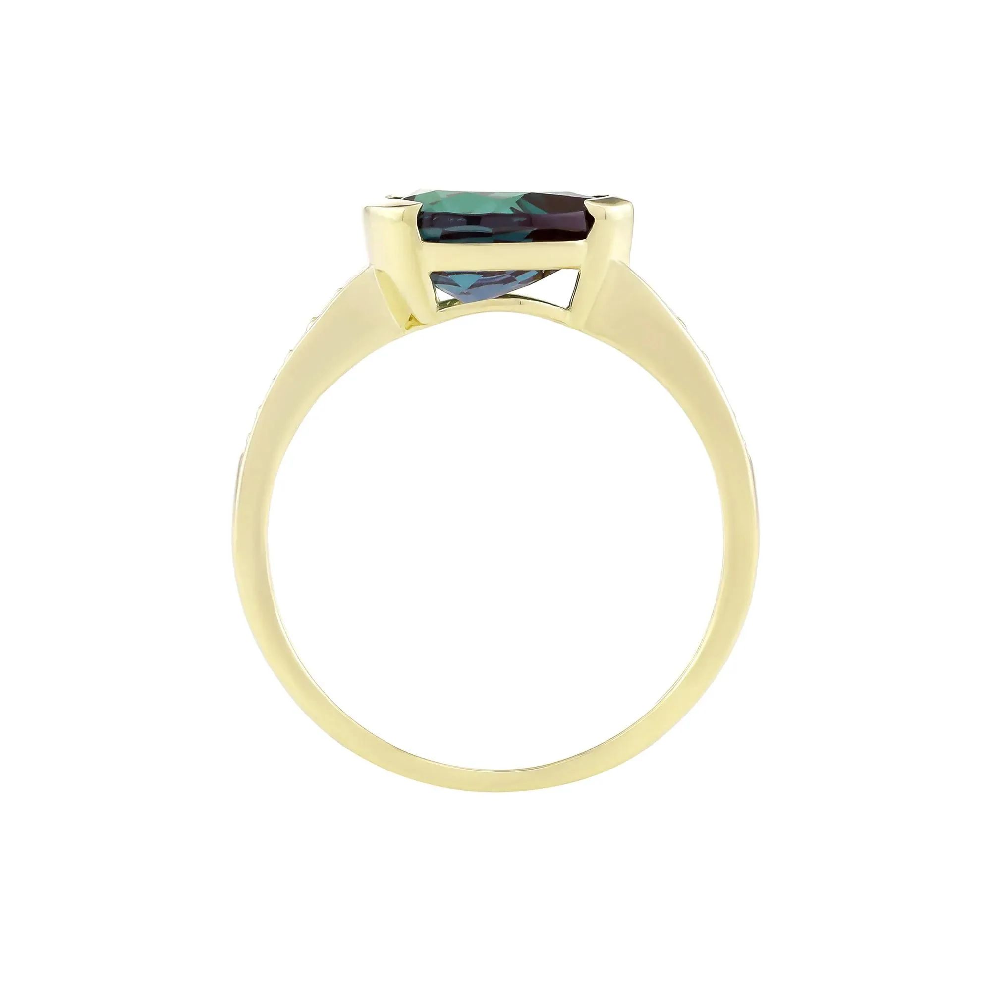Pear-Shaped Alexandrite & Diamond Accent Ring 10K Yellow Gold Size 9 1.5mm - Image 2