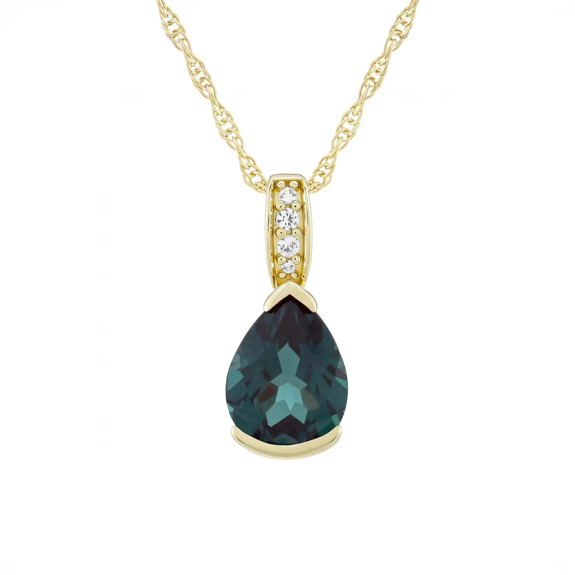 Lab-Created Alexandrite and Diamond Accent Pendant Necklace 10K Yellow Gold Size 18"