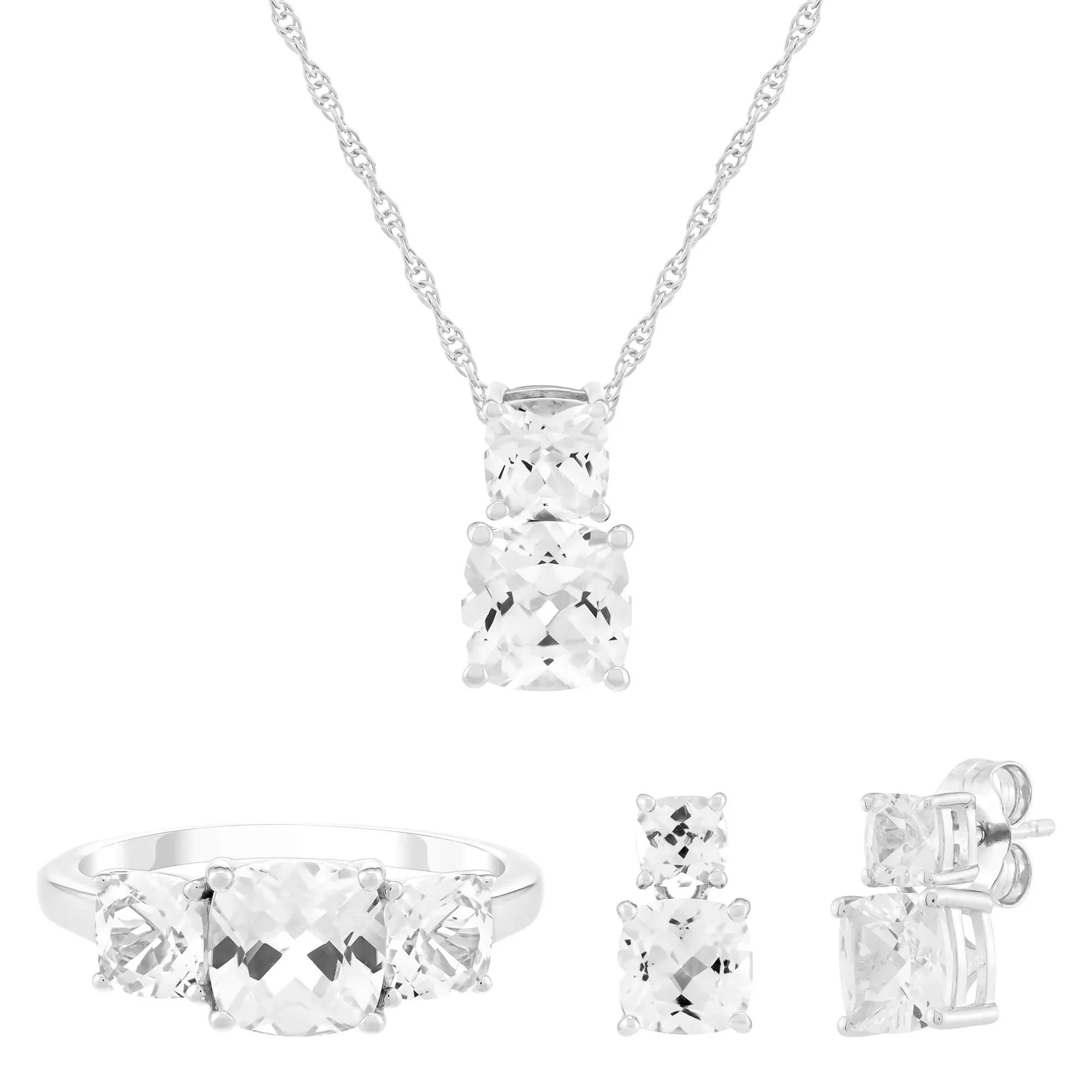 Lab-Created White Sapphire Ring Earring and Pendant Box Set .925 Sterling Silver Size 8