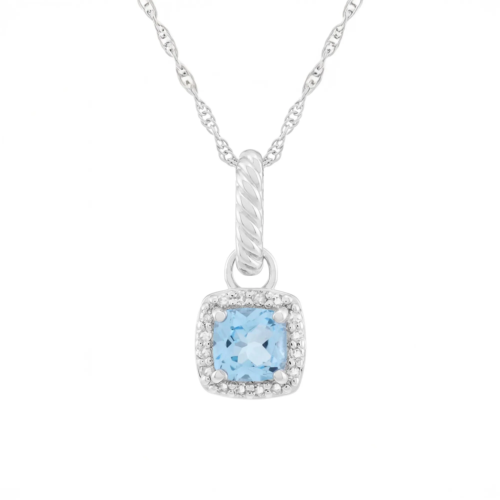 Swiss Blue Topaz & Diamond Accent Pendant Necklace .925 Sterling Silver White Size 18"