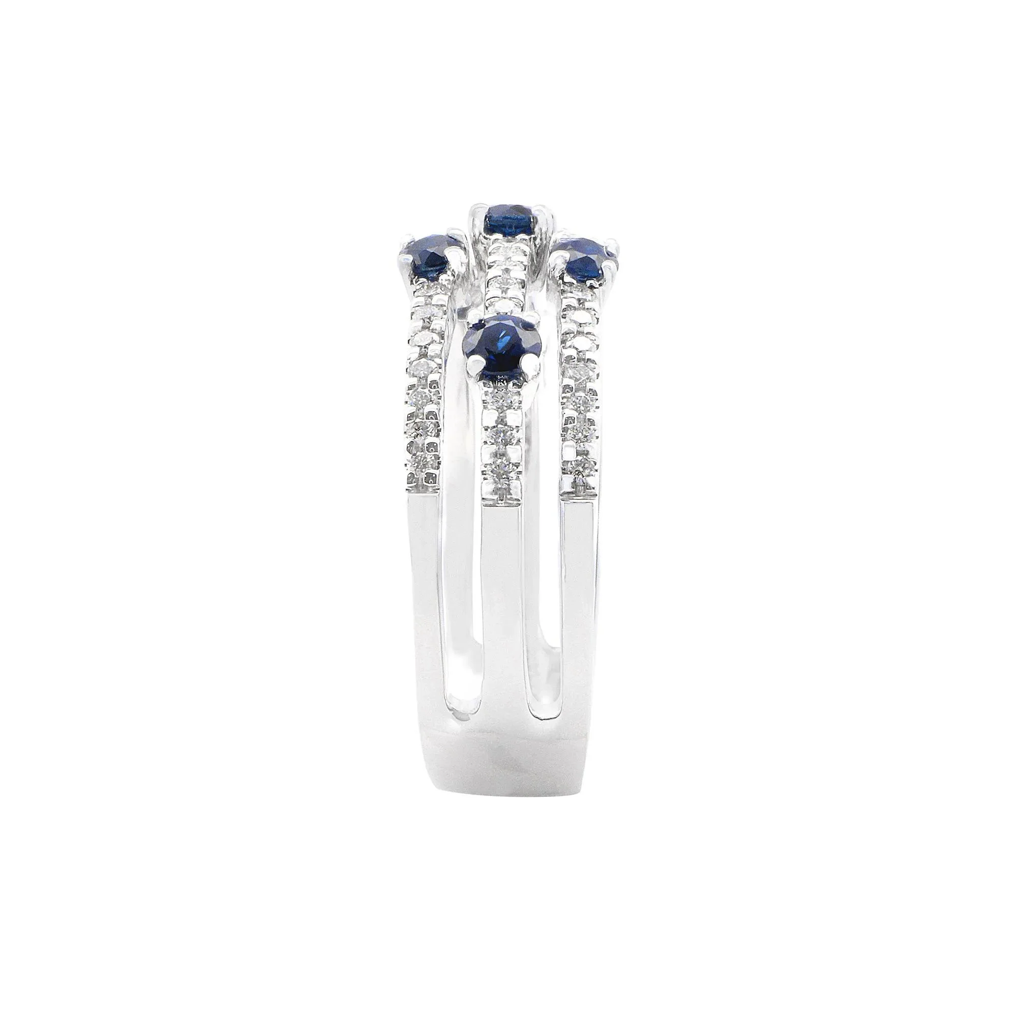 1/3 CT. Tw. Blue Sapphire & Diamond Three-Layer Ring 10K White Gold Size 7 1mm - Image 3