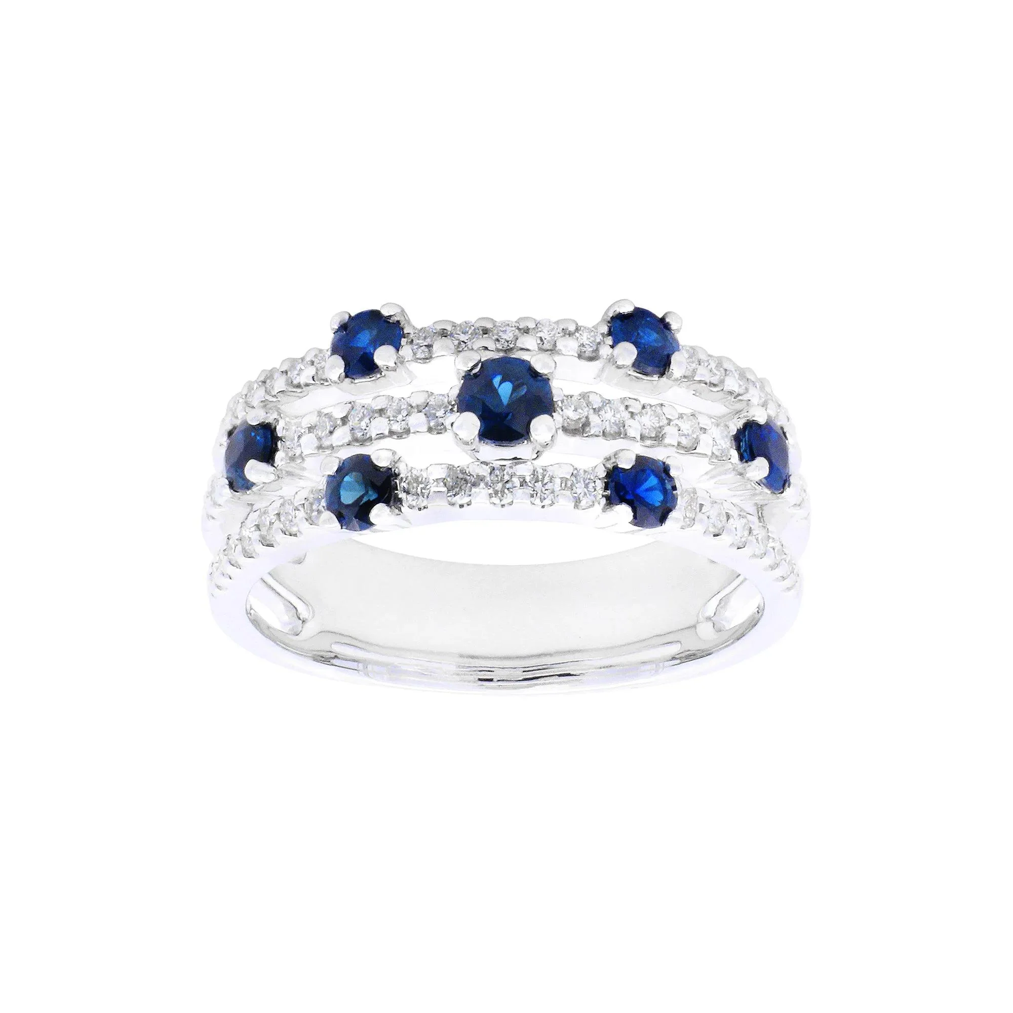 1/3 CT. Tw. Blue Sapphire & Diamond Three-Layer Ring 10K White Gold Size 8 1mm