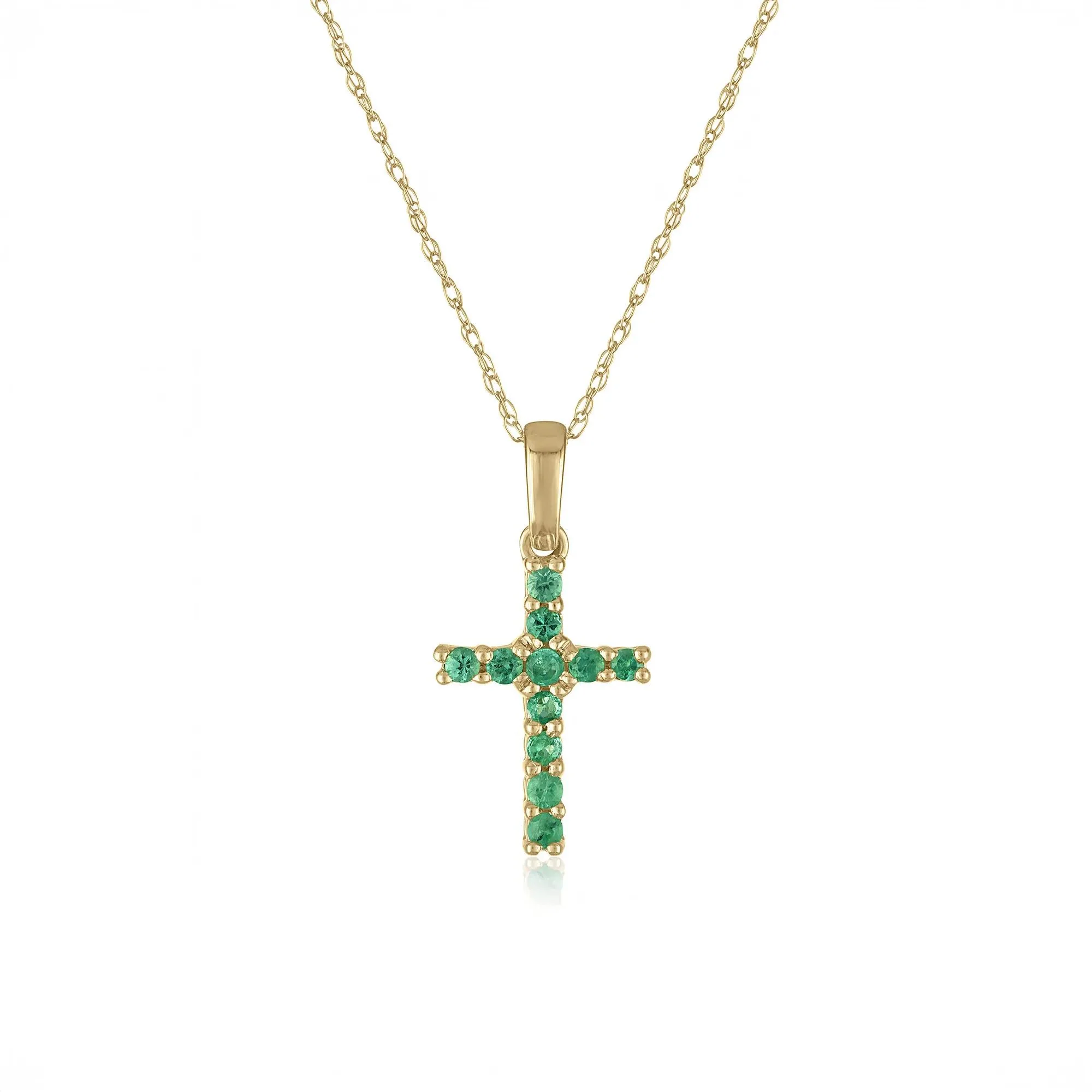 Emerald Cross Pendant Necklace 10K Yellow Gold Size 18"