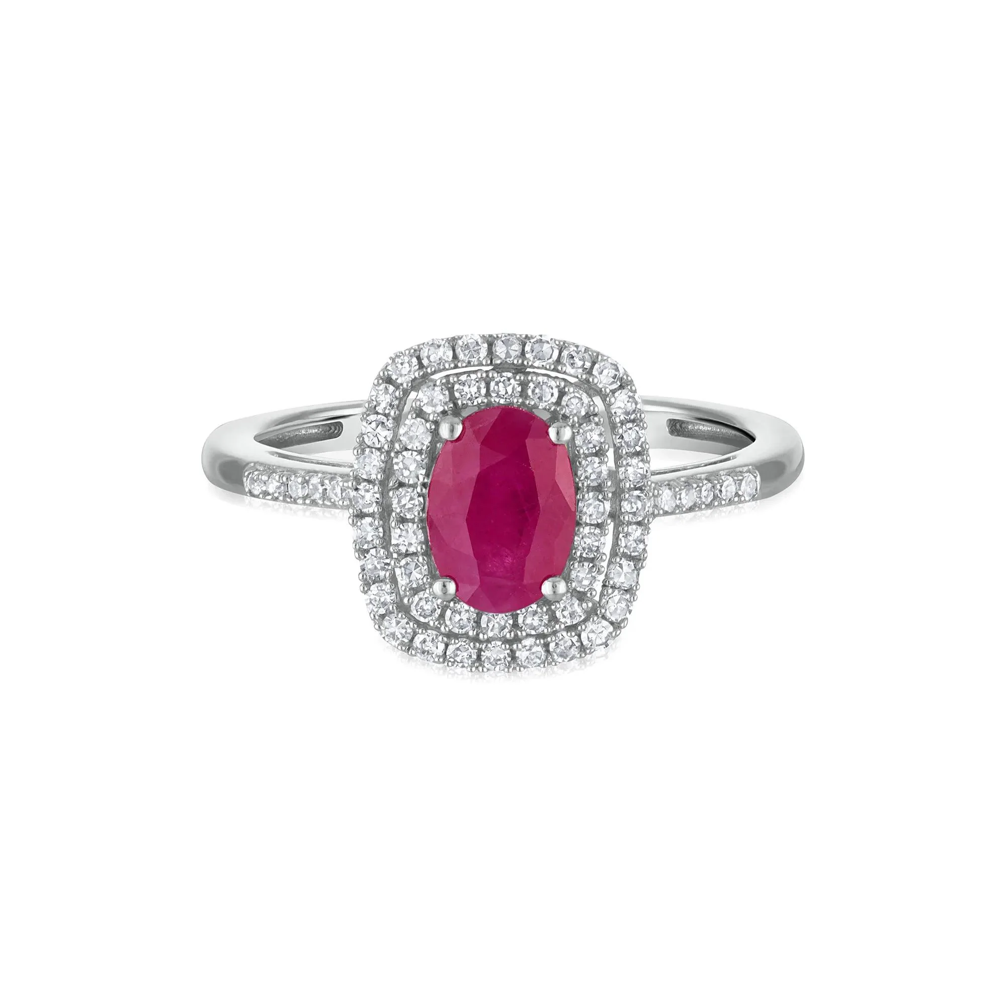 1/3 CT. Tw. Oval Ruby Halo Ring 10K White Gold Size 8 1.5mm - Image 3