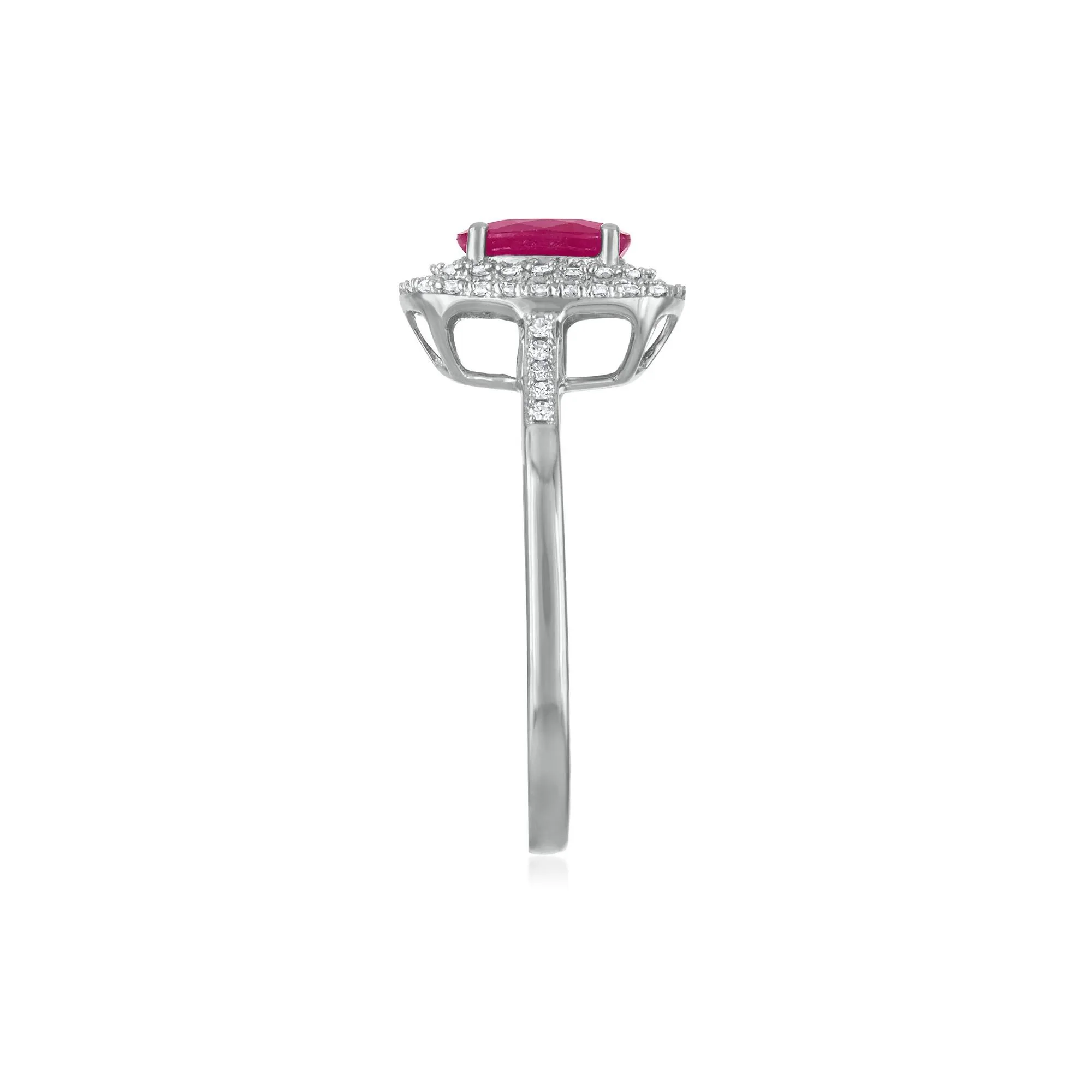 1/3 CT. Tw. Oval Ruby Halo Ring 10K White Gold Size 8.5 1.5mm - Image 2